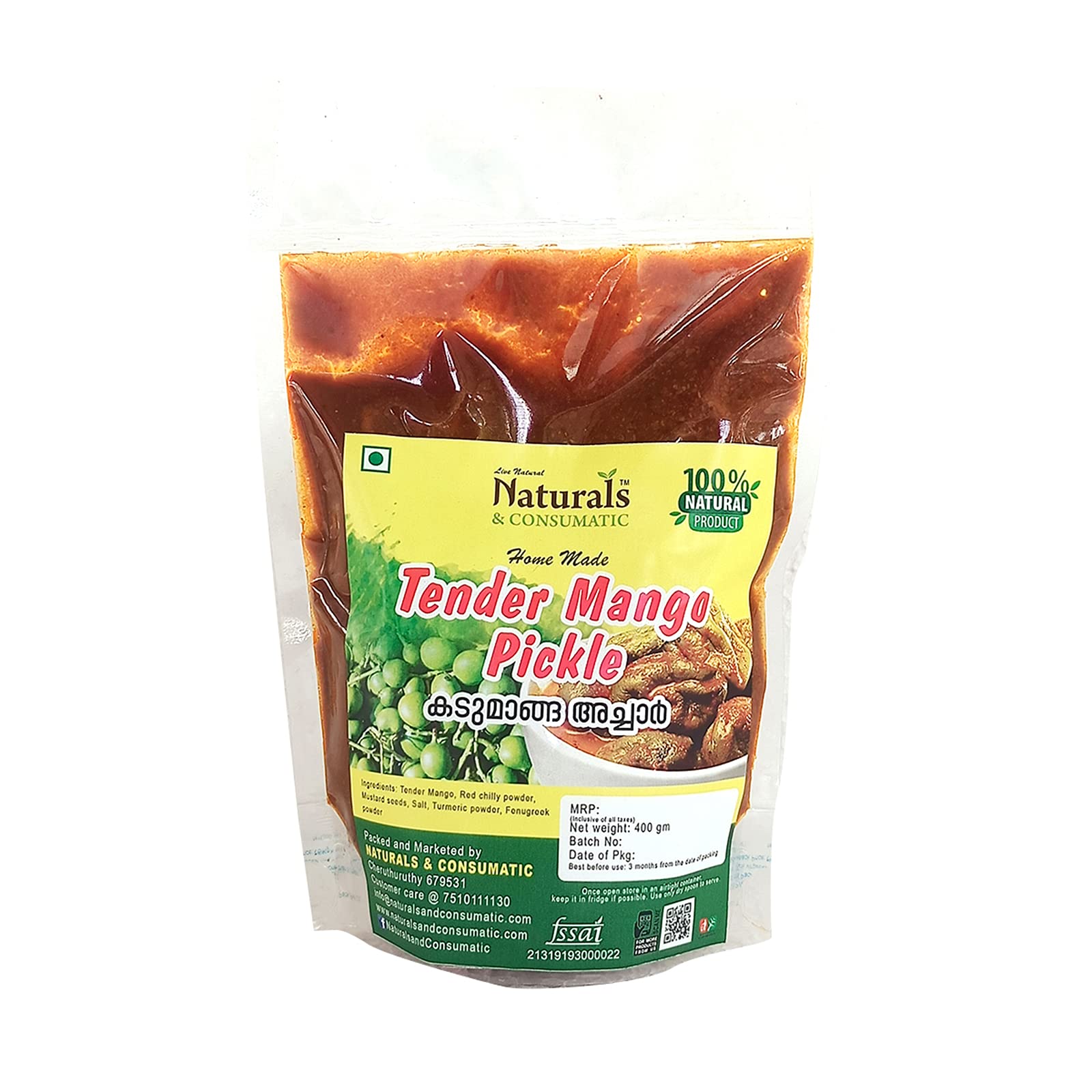 Naturals & Consumatic Tender Mango Pickle-Kerala Traditional-Homemade Kanni Manga achaar- Baby Mango- Vadu Mangai-400gm