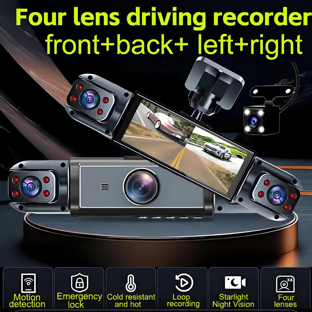 4-kanałowa kamera samochodowa do samochodów, aplikacja WiFi 360 stopni ochrona panoramiczna WDR, przednie kamery wewnętrzne i tylne, obrotowy obiektyw IR Night Vision 1080P + 480 * 3 jednoczesne