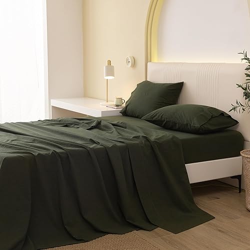 Miniatura 4 de JIYUAN Juego de sábanas 100% algodón lavado, cómodo, estilo simple, suave, transpirable, texturizado, duradero, sensación de lino para todas las