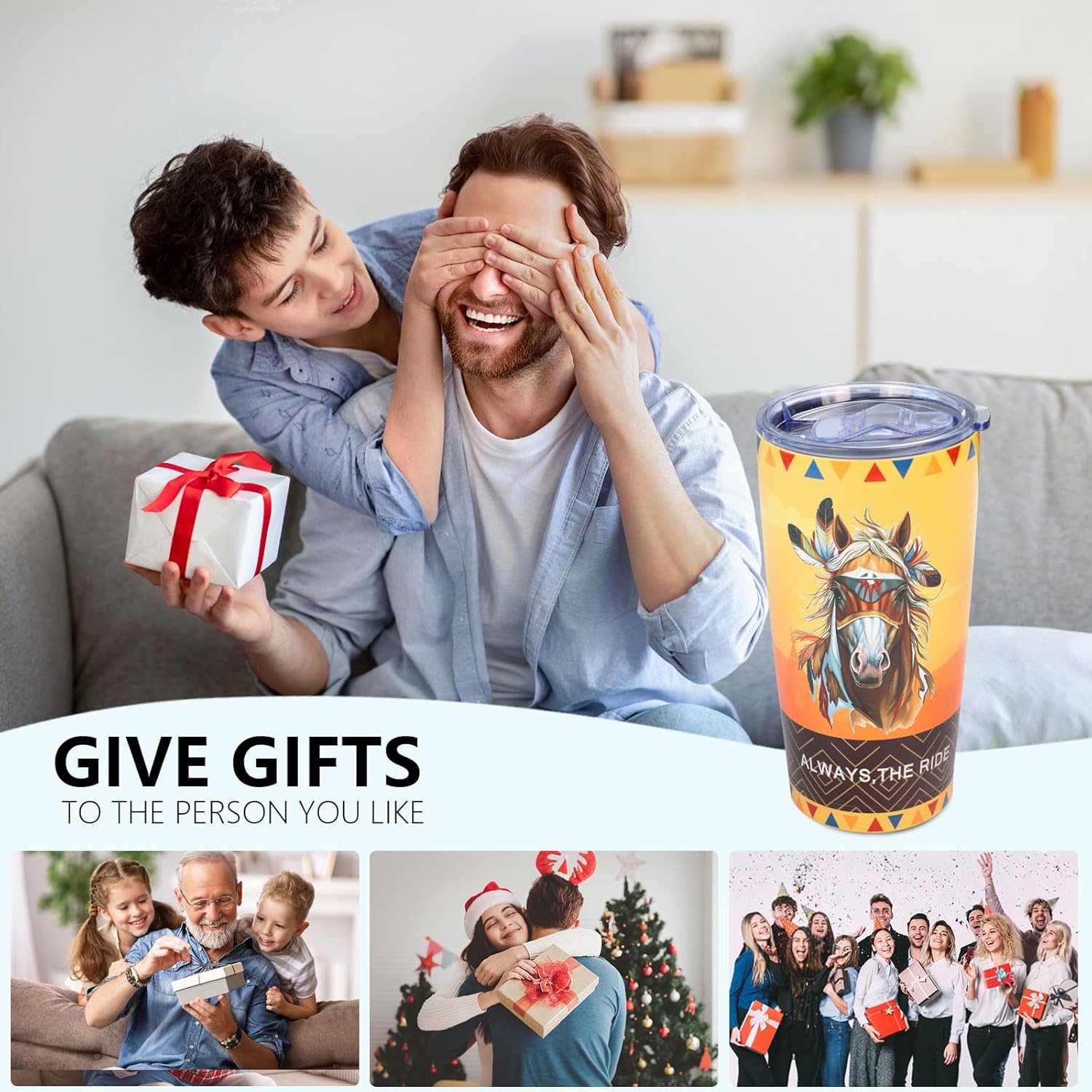 Horse Tumbler 20oz - Western Native Totem Design, Vacuum Insulated Leakproof Travel Mug for Cowboy Camping Road Trips, Horse Gifts for Women Men/Birthday/Mothers Day/Fathers Day/Christmas - Image 4