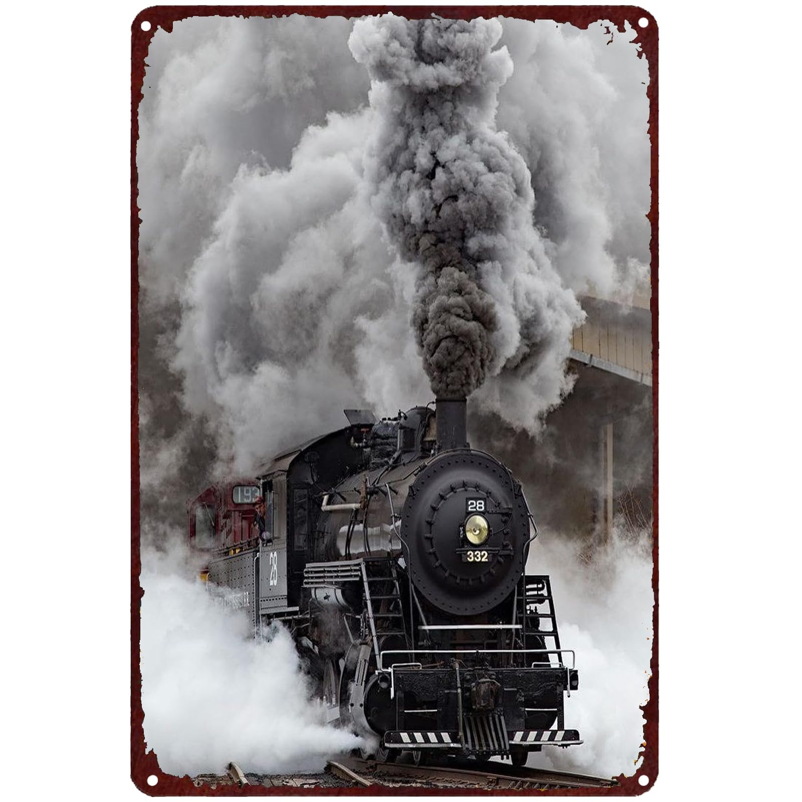 Strunt Tin Sign9 Steam Locomotive Retro Metal Sign Old-Fashioned Railway Train Travel Advertising Poster Antique Tin Signs For Home Yard Bar Cafe Cave Wall Decoration Style 14X20cm