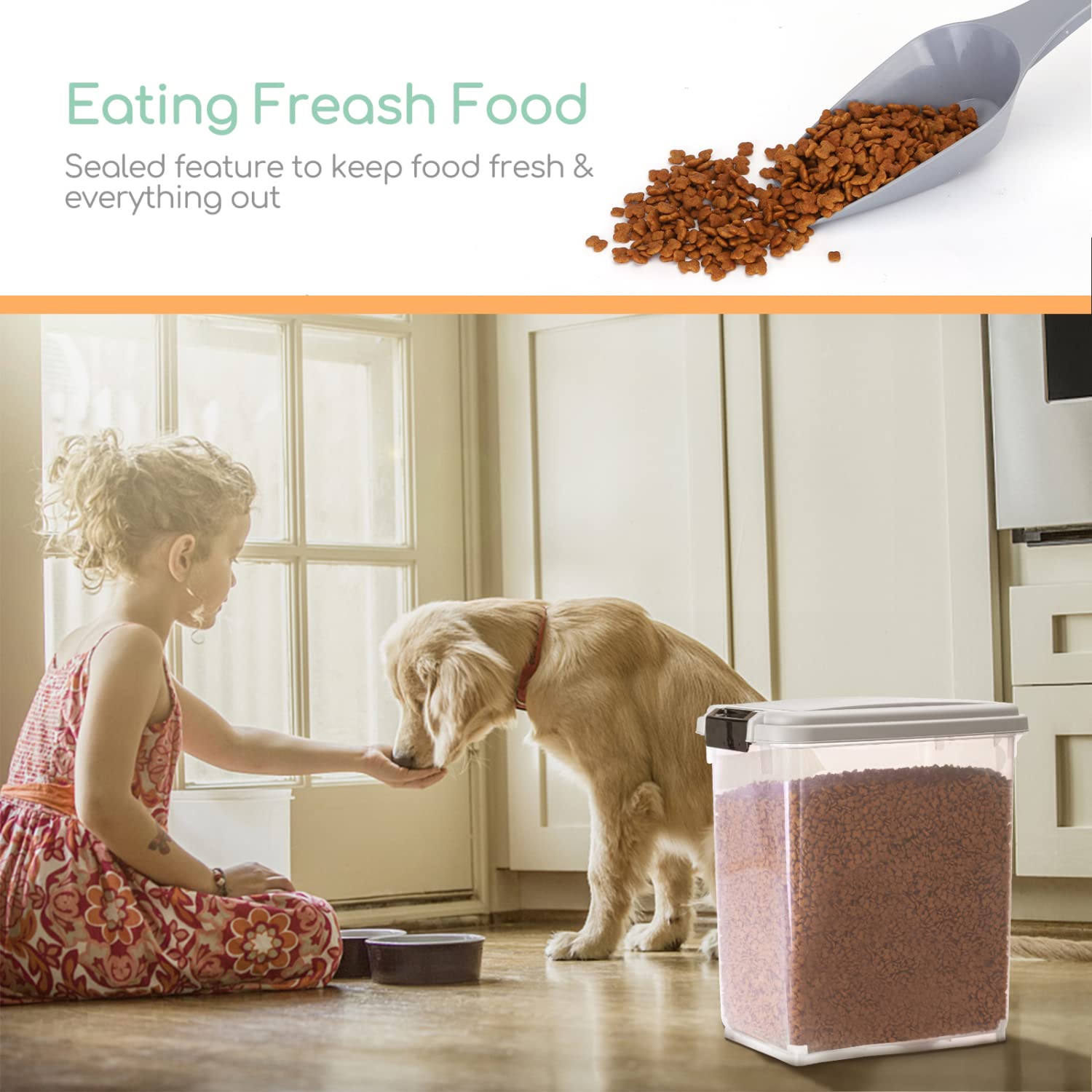 Nobleza - 2 Piezas Contenedor de Comida para Mascotas 20L, Mascotas Caja de Alimentos con Ruedas Contenedor, Tapa abatible, hermética, Transparente, Ruedas y Pala, para Comida para Perros y Gatos