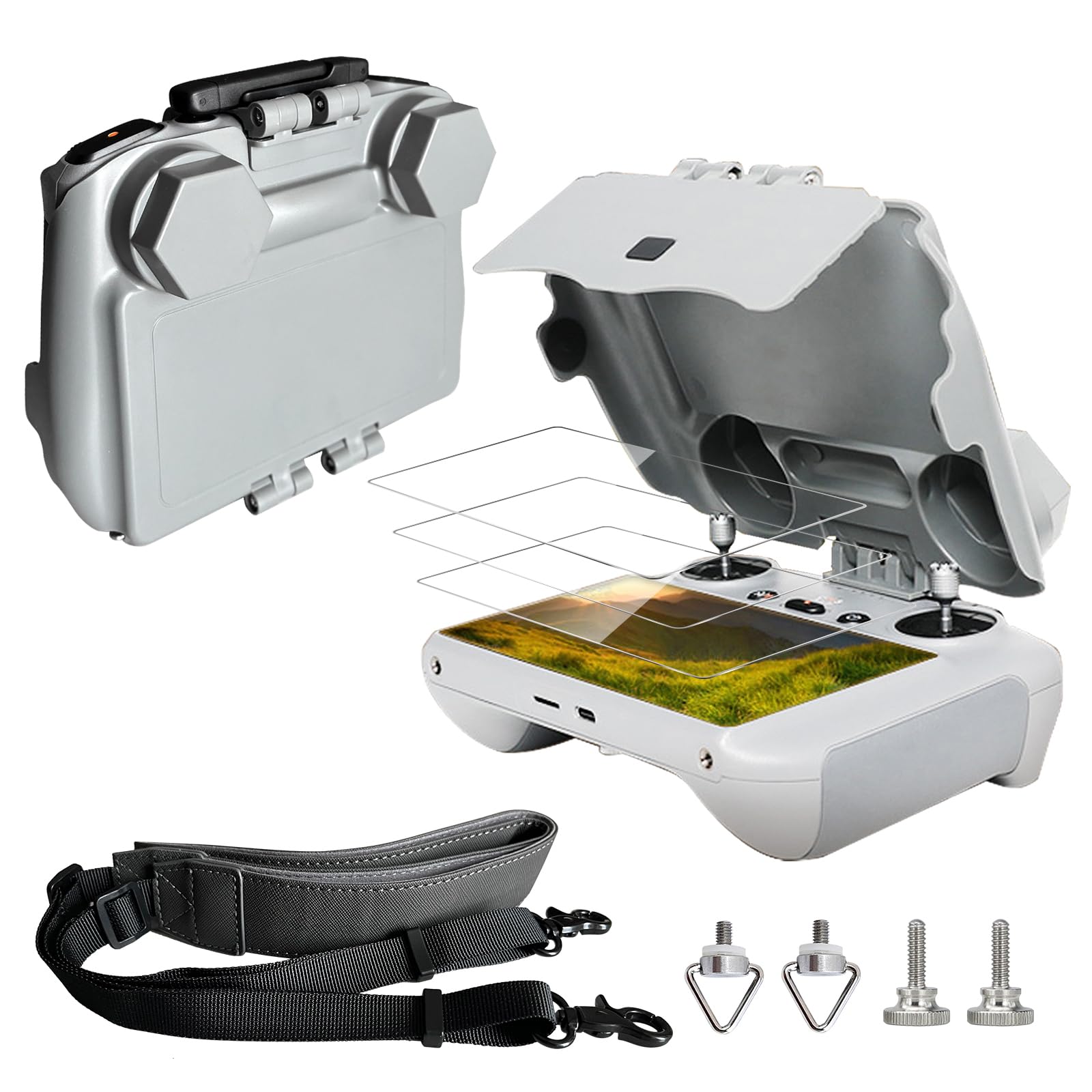 [3-piece set for Mini 4 Pro DJI RC 2 Sun Hood protective Cover + 3 Screen Protector + Lanyard Bundle, Fits DJI Mini 4 Pro/Air 3S/Flip DJI RC2 Remote Controller Accessories