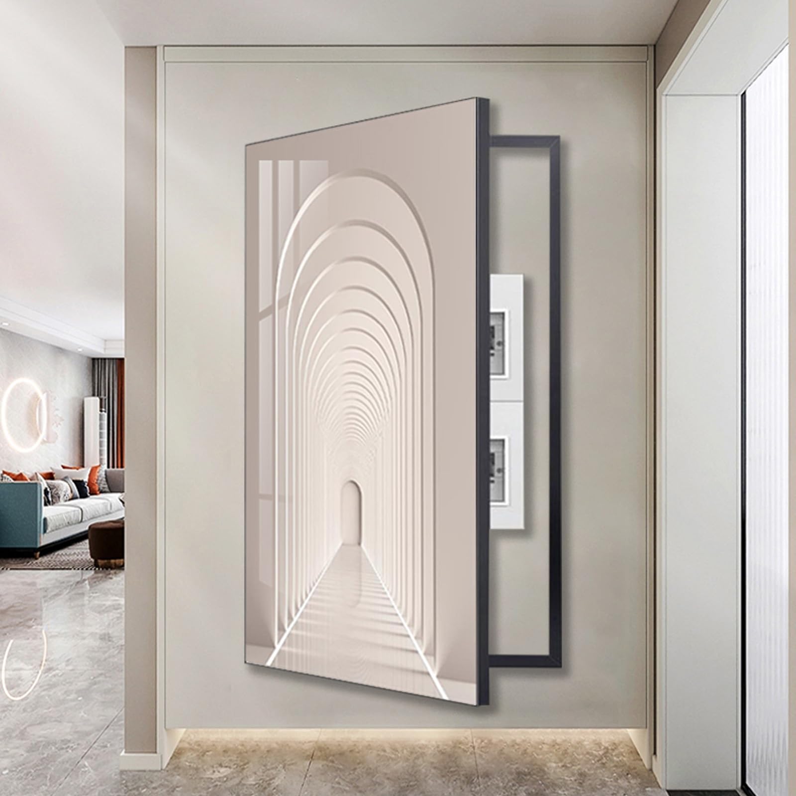 Decorative Breaker Box Cover,Hide Wall Mounted Electrical Panel Cover,Modern Geometric Art Wall Hanging Painting,Fuse Box Covers for Living Room and Office (Black A,50x70cm/19.7x27.6in)