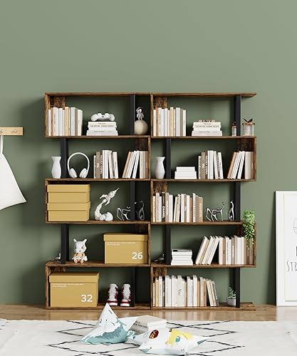 Miniatura 2 de Gadroad Estantería geométrica de 5 niveles, estantería en forma de S, estantería de almacenamiento decorativa de madera, estantes de exhibición