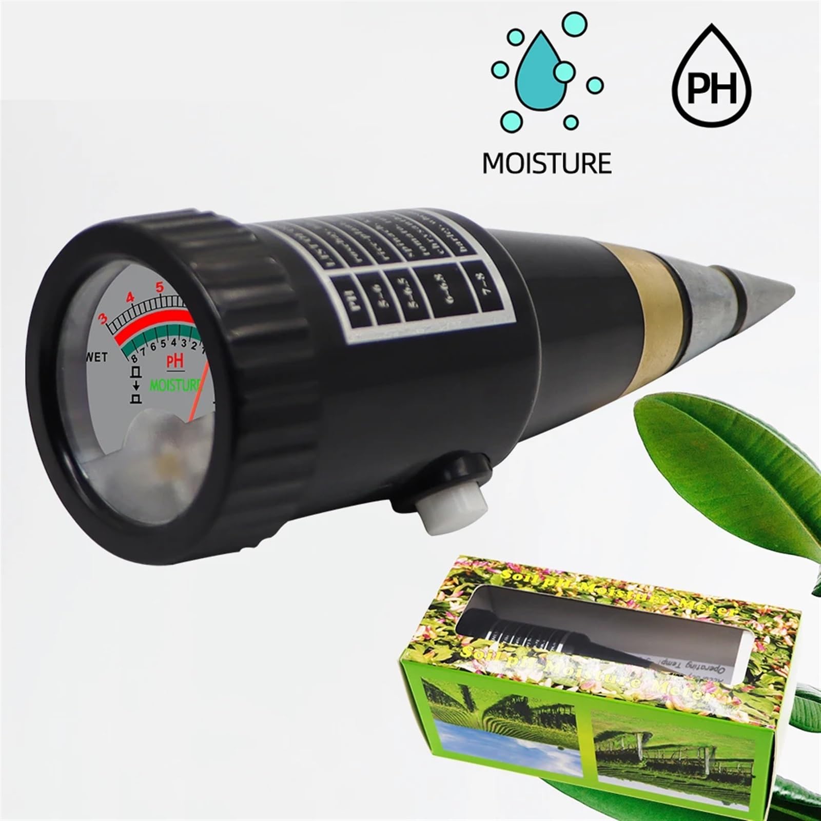 Testeur de Sol, Analyseur de PH/humidité du Sol Portable 2 en 1, analyseur Jardin, testeur d'acidité, Outil Plantation for Les Cultures Pot(Long Probe)
