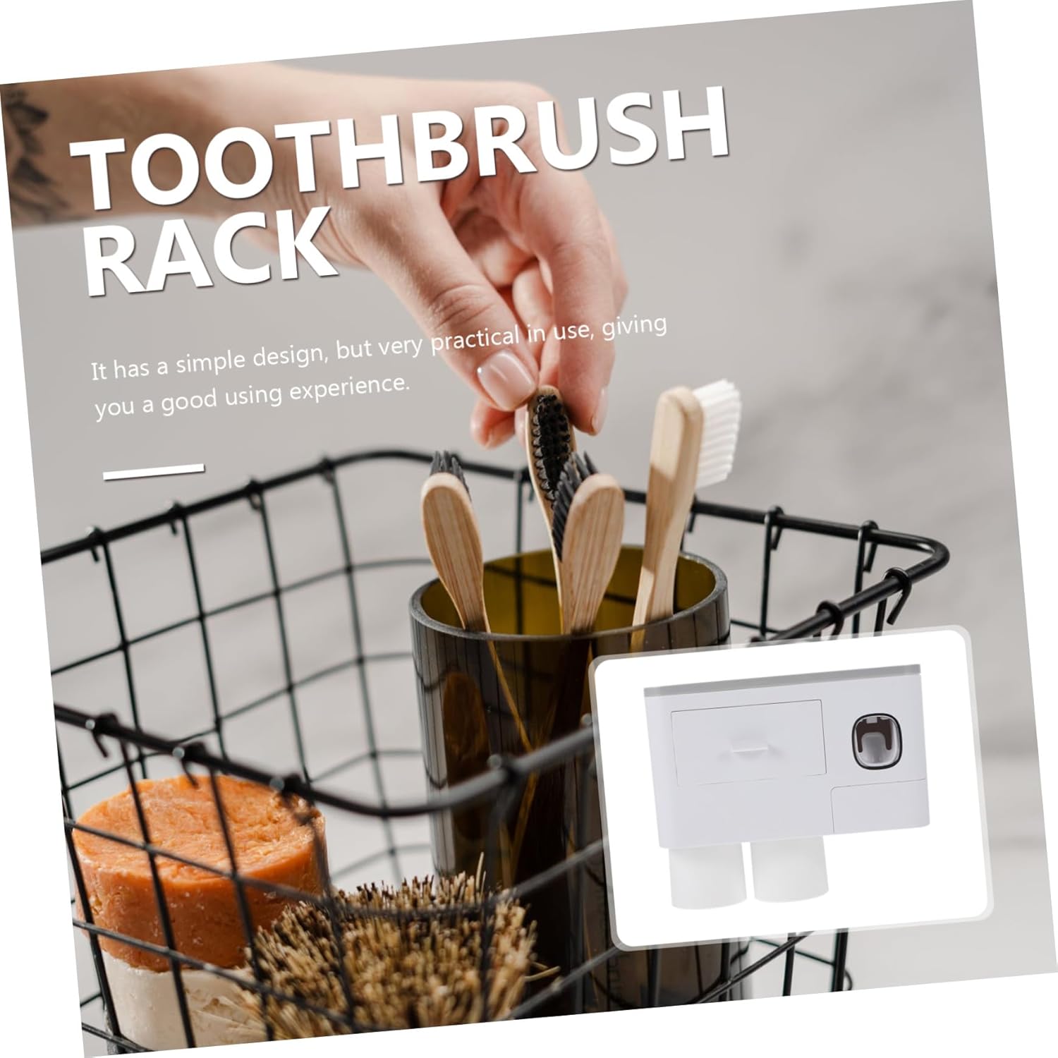 Toothbrush Holder with Cup and Storage Box Wall-Mounted Bathroom Rack with Adhesive Tape Space-Saving Multi-Function Organizer for Adults Automatic Toothpaste Squeezer White