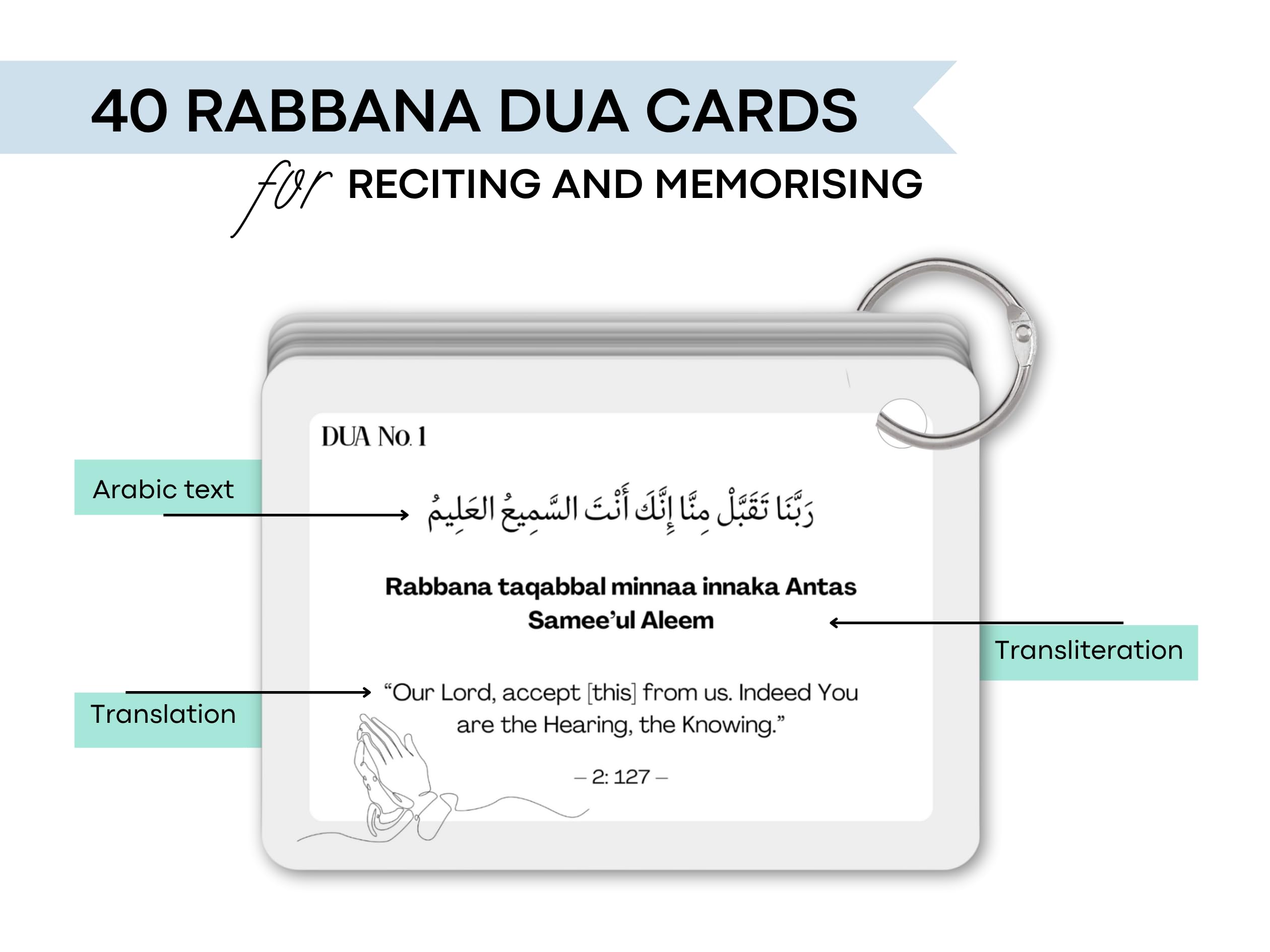 Forty (40) Rabbana Dua Flash Cards Rabbana Dua from the Quran in Arabic English Translation and Transliterations for Muslims - Image 2