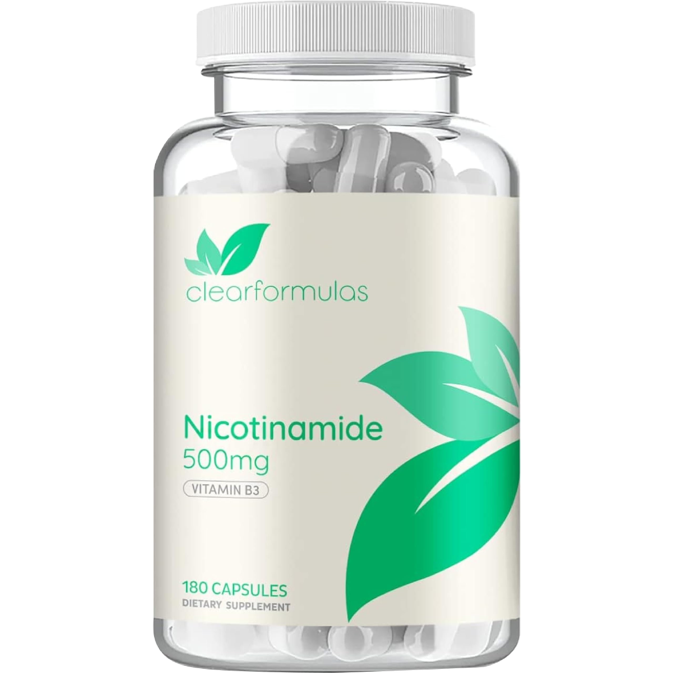 Vitamin B3 Nicotinamide 500mg - High Absorption Form of Vitamin B3 Niacin Flush Free for Hear Skin Brain and Energy Support - NAD Precursor - Made in a cGMP American Facility (180 Servings)