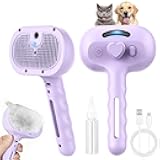 Pet Steam Brush for Dogs Cats 3-in-1 Professional Grooming Brush with Steam Mist Technology for Effective Shedding Hair Removal Self-Cleaning Spray Comb for Long/Short Haired Pets (Purple)