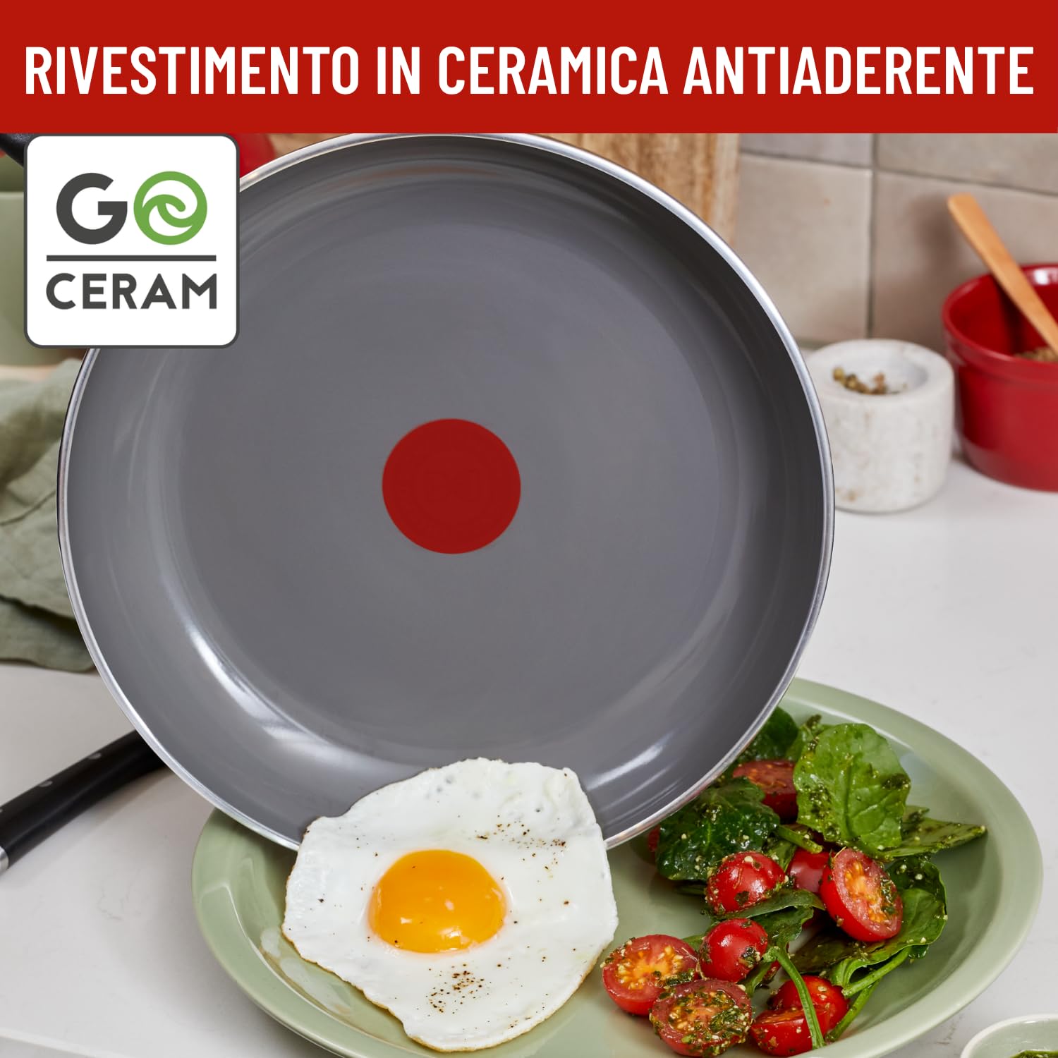 Lagostina Goccia Padella 32 cm, Rivestimento in Ceramica Antiaderente, Scorrevolezza Ottimale, Pulizia Facile, Thermo-Signal, Sicura, Compatibile con Induzione
