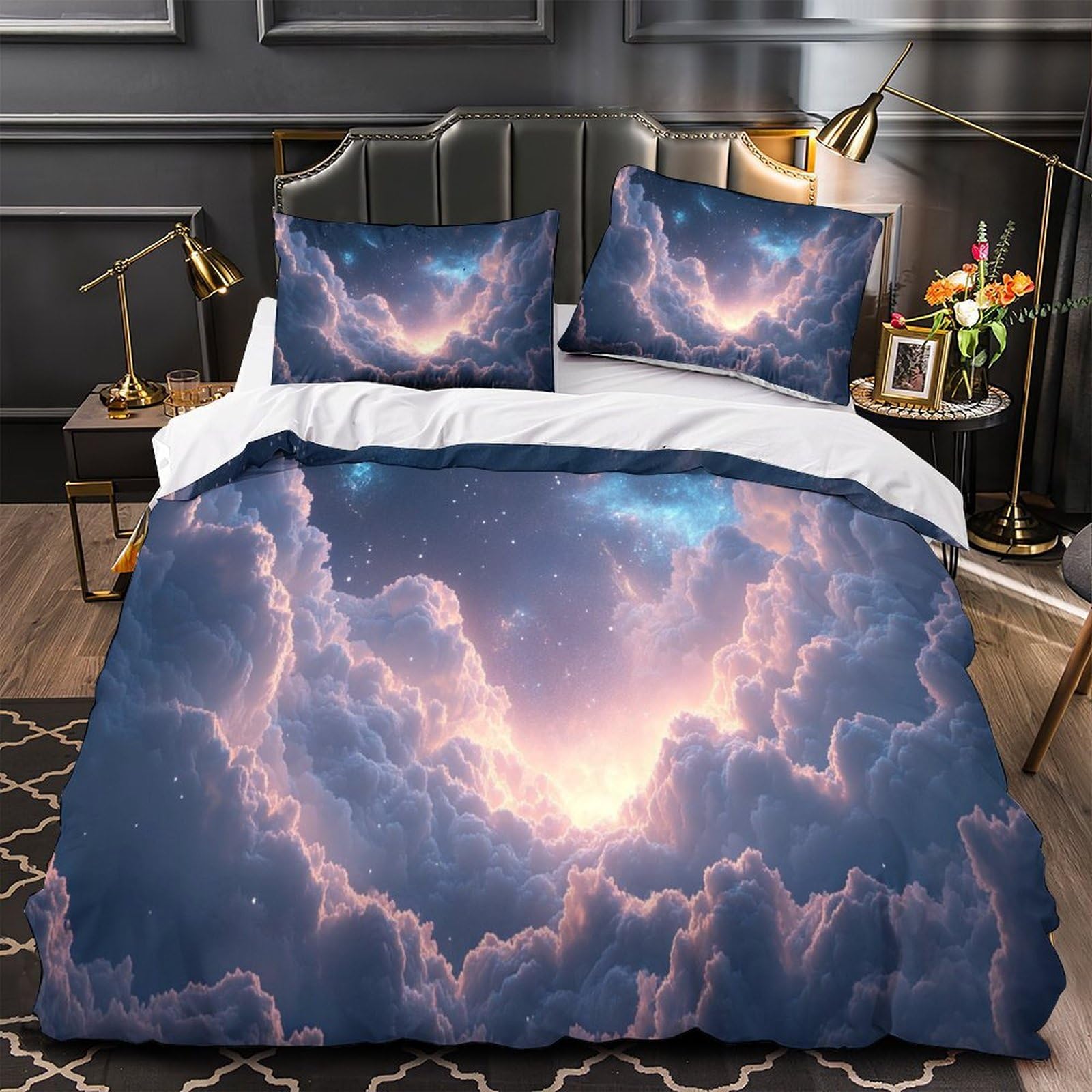 Parure de lit imprimé 3D nuages cosmiques avec housse de couette