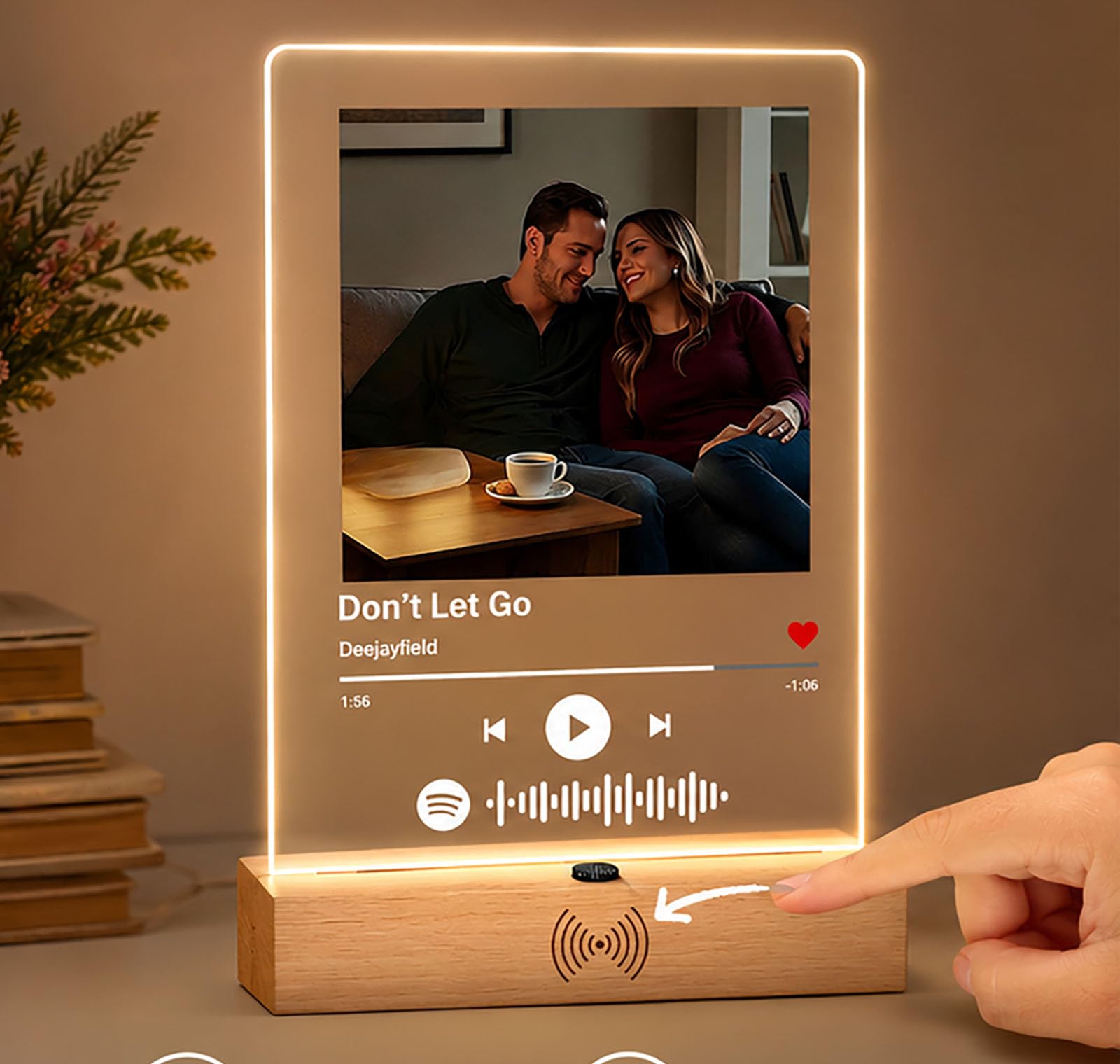 Placa de canción personalizada con reproductor de música integrado y luz con sensor de movimiento, placa de música personalizada para regalo para novia, novio, aniversario, cumpleaños, boda, regalo de