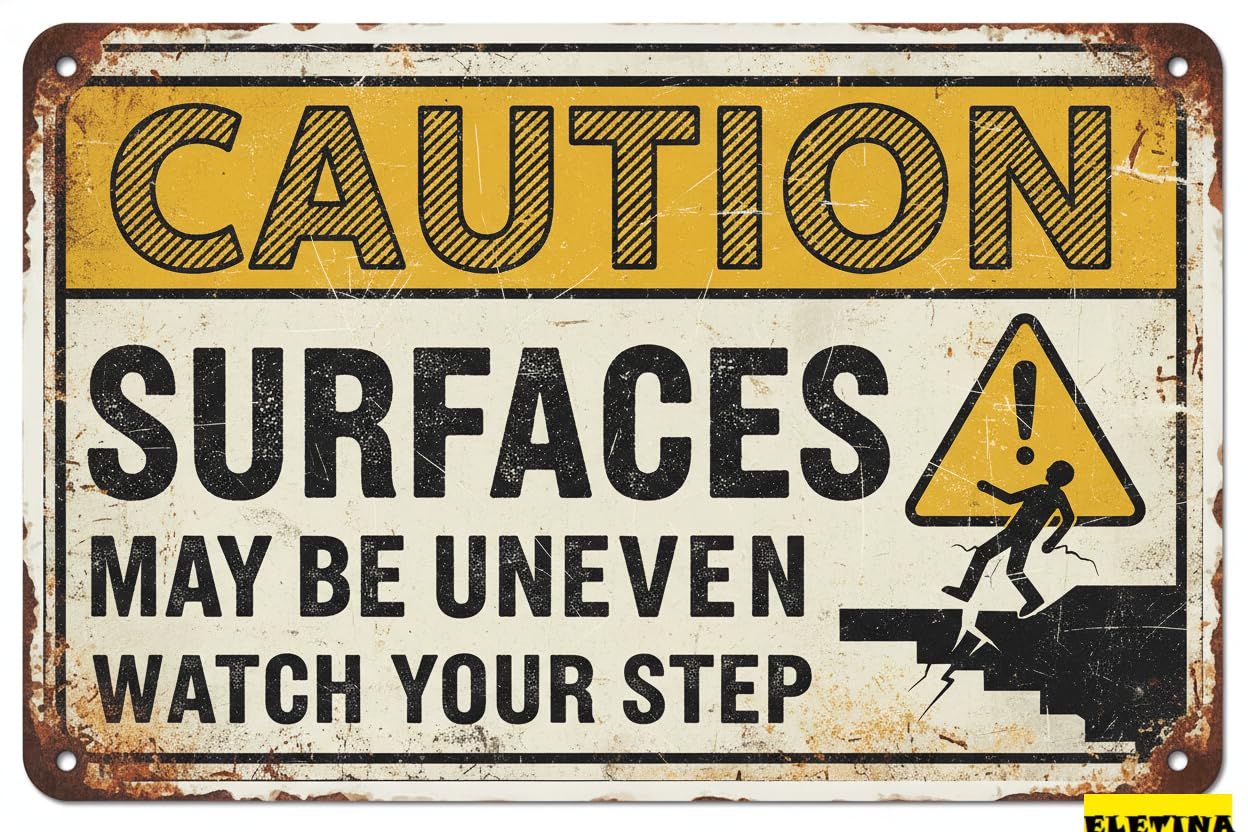 Vintage Metal Tin Sign for Man Cave Caution Surface May Be Uneven Watch Your Step Warning S Property,watch Your Step Fence Warning Decorative Outdoor,Iron Notice Yard Home Outdoor 8x12 Private