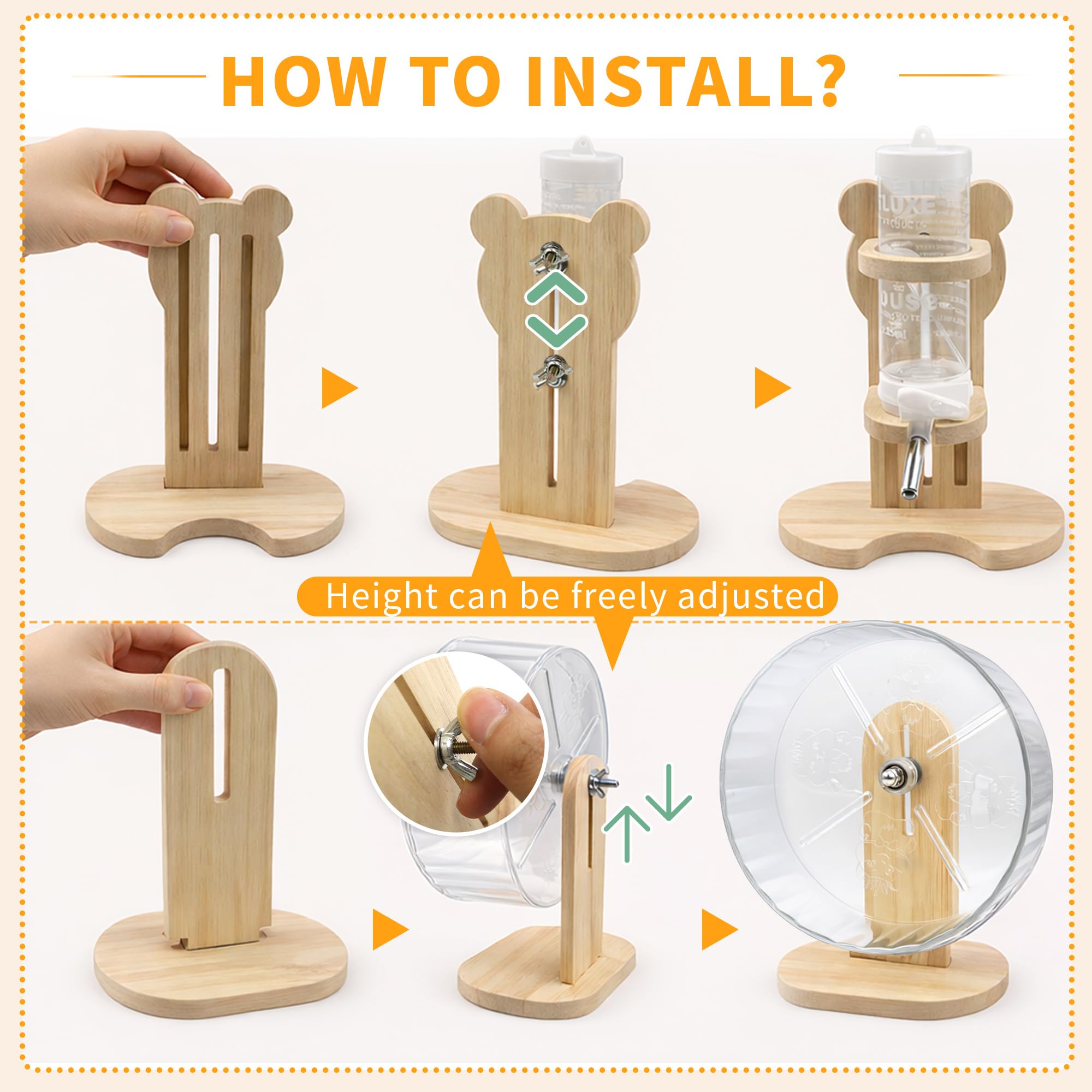 20 accesorios para jaula de hámster, rueda silenciosa de hámster de 9.45 pulgadas, juego de juguetes para masticar, casa de madera y botella de agua con soporte para chinchillas, conejos, conejillos