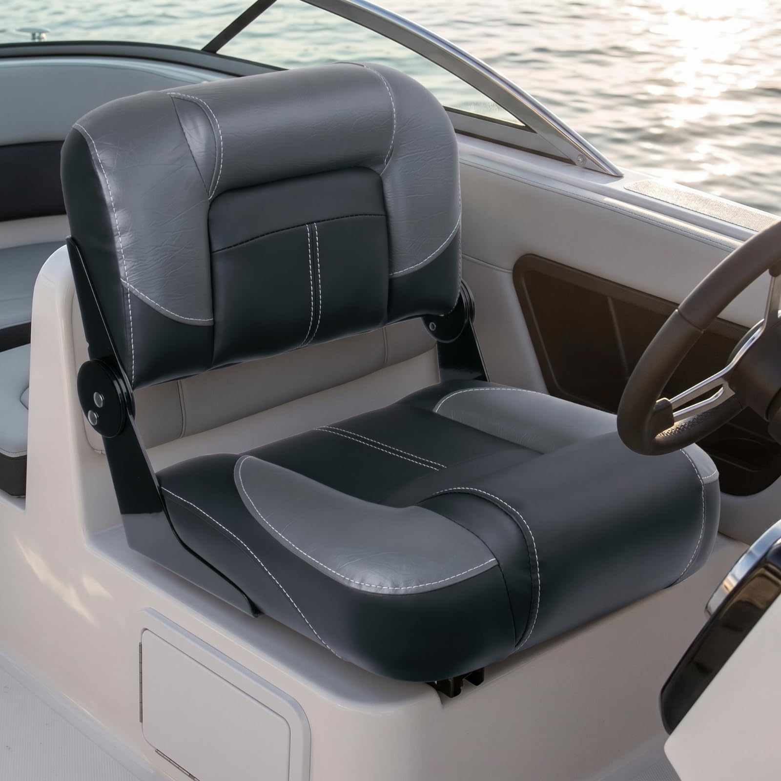 Sedile Marino Pieghevole Sedia Barca Poltrona Nautica Seduta Imbarcazione con Rivestimento Resistente E Cuciture Rinforzate Comfort a Lungo Durante La, Grigio Scuro E Nero