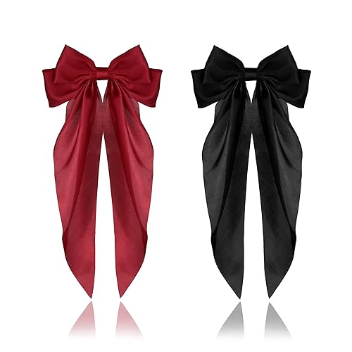 Miniatura 1 de LILIE&WHITE 2 lazos rojos para el cabello para mujer, pinzas para el cabello, pinzas para el cabello, pasador de pelo largo, accesorio de pelo de