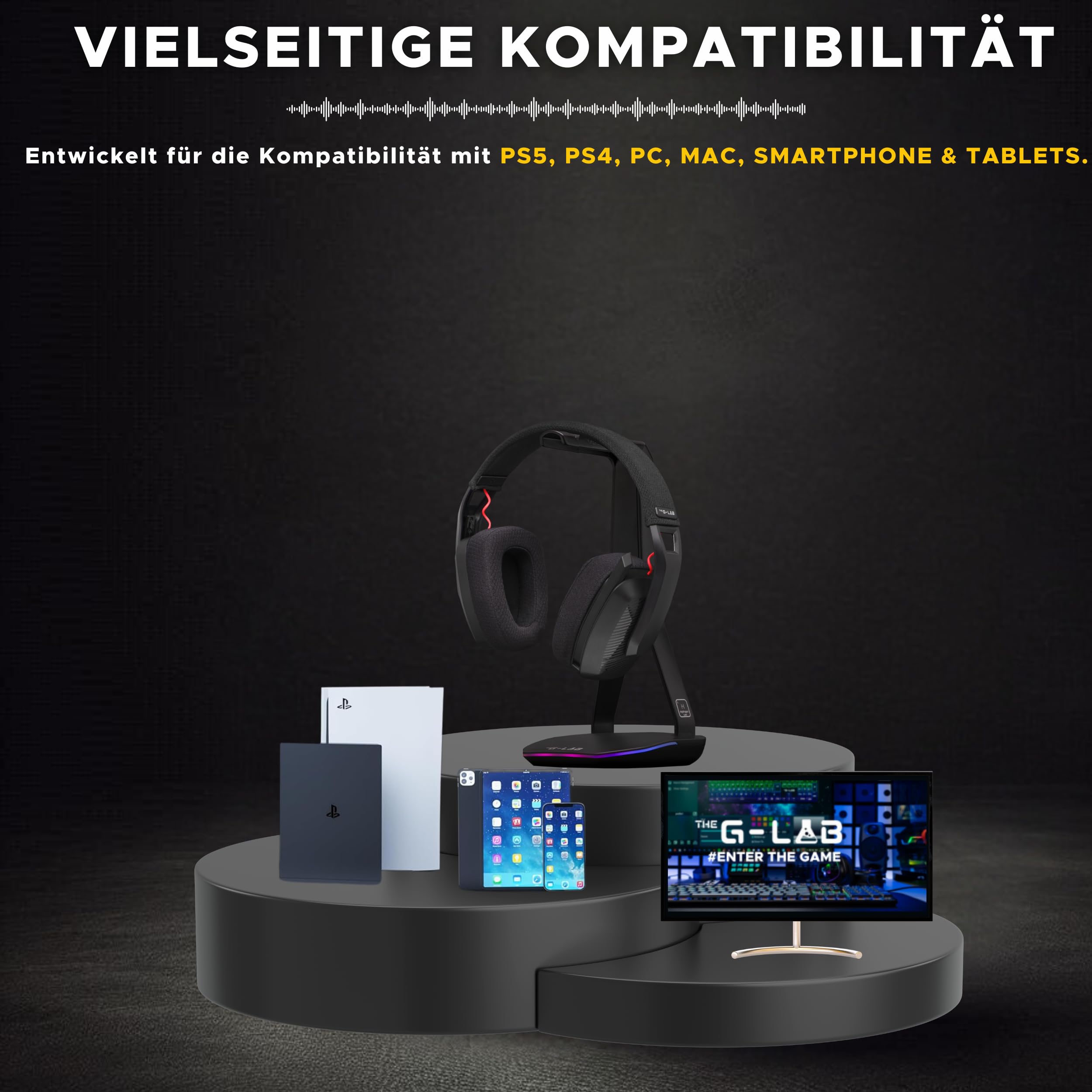 THE G-LAB - Korp Platinium - Kabelloses Gaming Headset Aufladbar PC/PS4/PS5 - Kabelloses Bluetooth / 2,4 GHz - Mit Hochwertigem Stereosound und Stabiler Verbindung - Neu