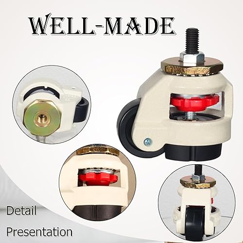 Miniatura 6 de Juego de 4 ruedas de nivelación de 2 pulgadas, ruedas de nivelación resistentes con rueda de nailon, pie de nivelación de goma retráctil para banco