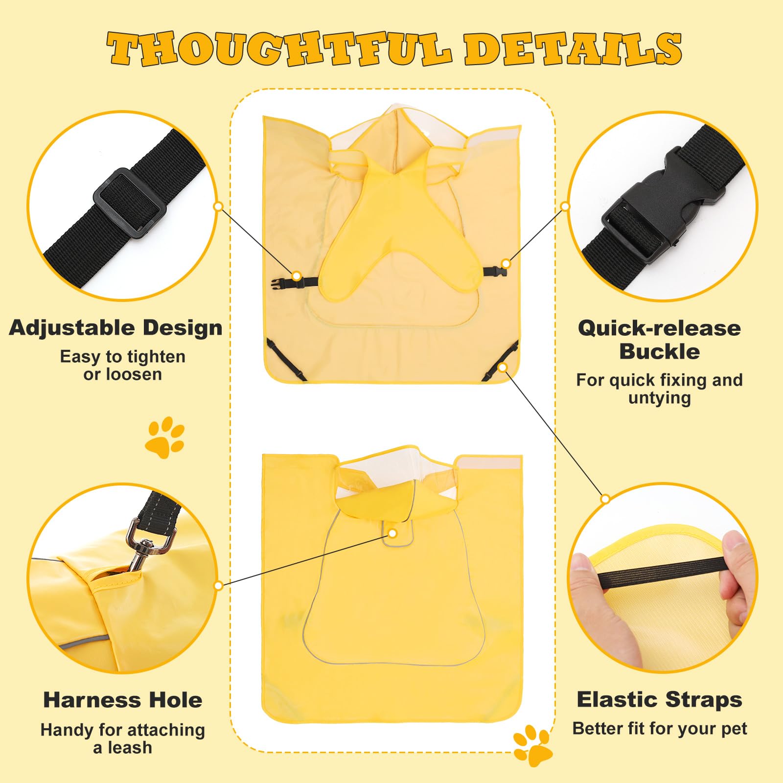 Impermeabile Per Cani VavoPaw - Con Cappuccio E Strisce Riflettenti, Taglie Da Piccola A XL, Giallo