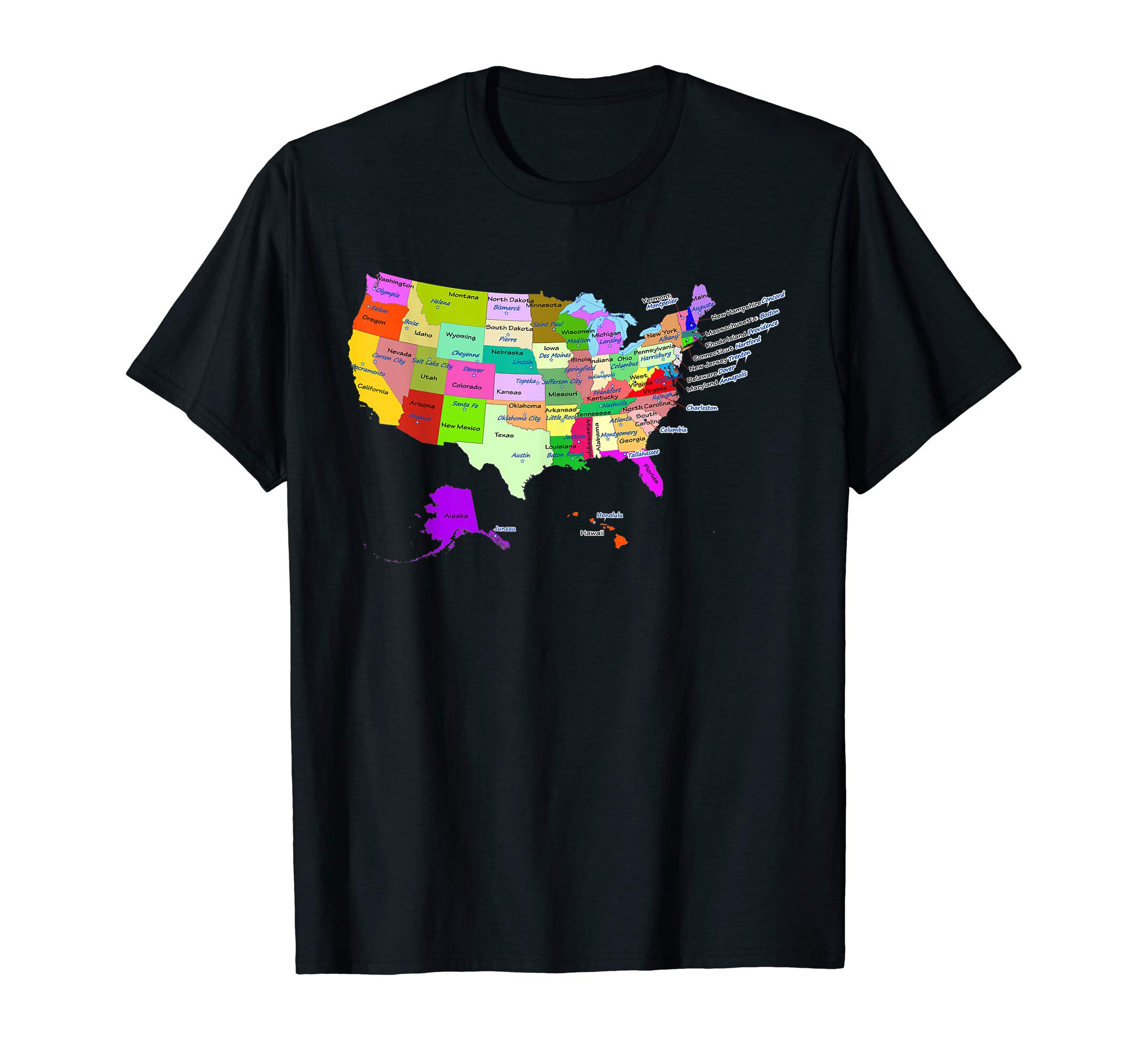 USA map with states and capital cities t-shirt