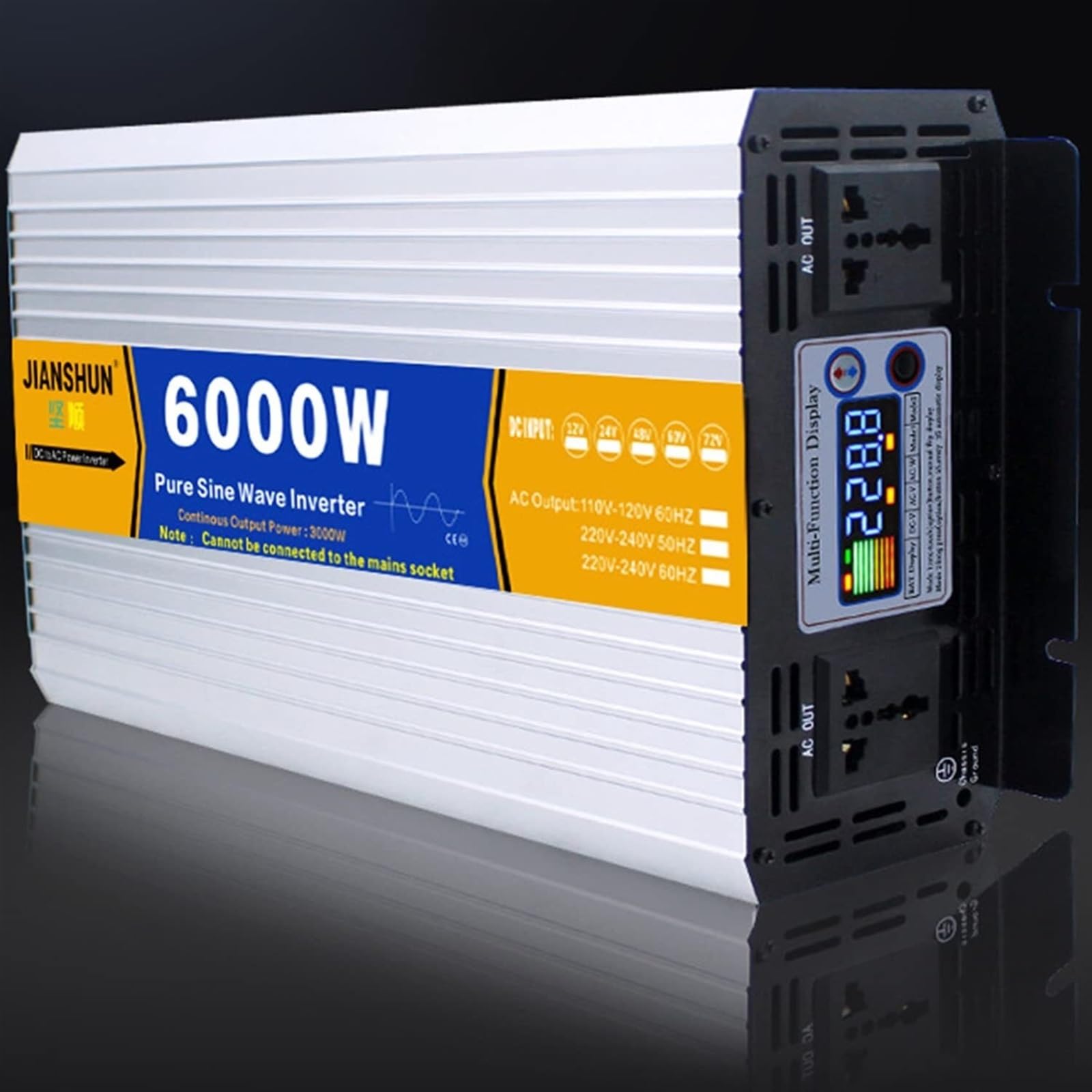 NVSFZGIYG Power Inverter 3000w 4000w 5000w 6000w 8000w Dc 12V 24V 48V 60V to Ac 110V 220V Pure Sine Wave Voltage Converter Solar(6000W,24Vto110V)