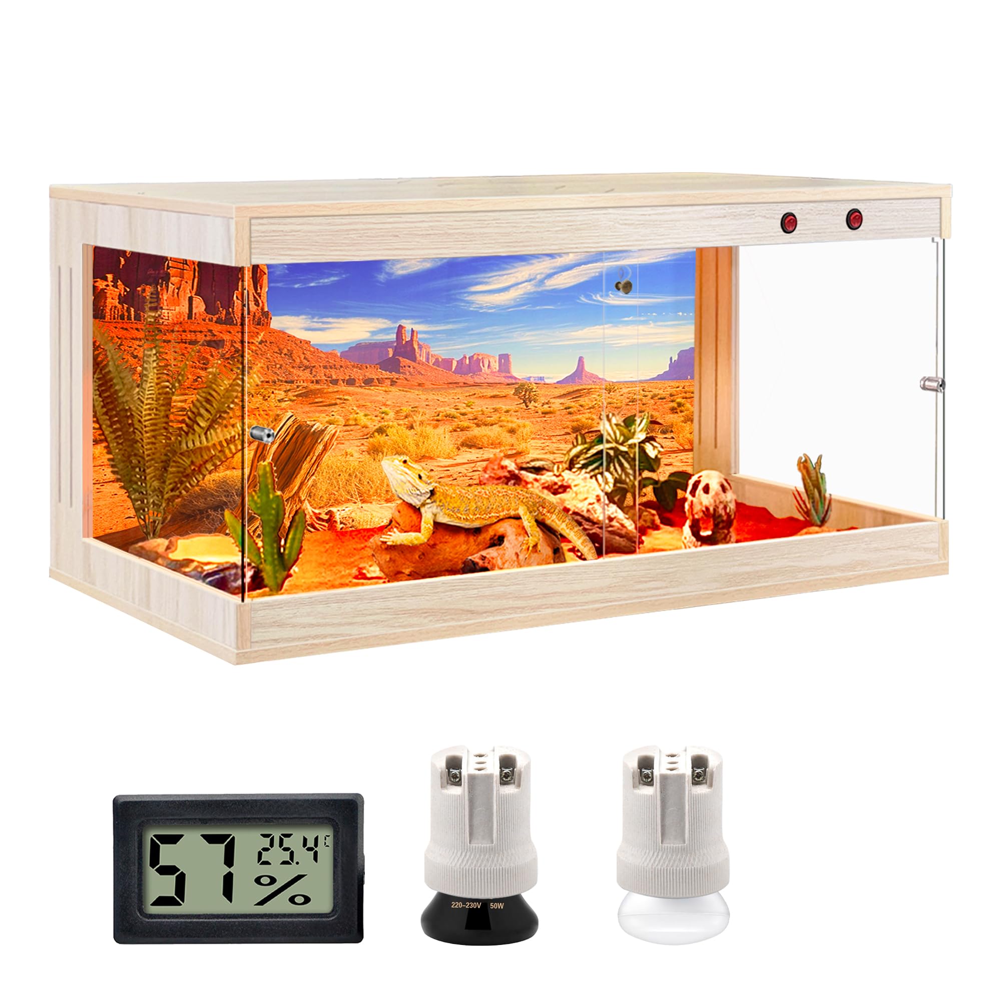Royxen Reptile Enclosure,36 Gallons Reptile Tank with Wooden Top and Lockable Design,Tempered Glass Bearded Dragon Tank for Lizard Gecko Habitat (Oak,32" Length)