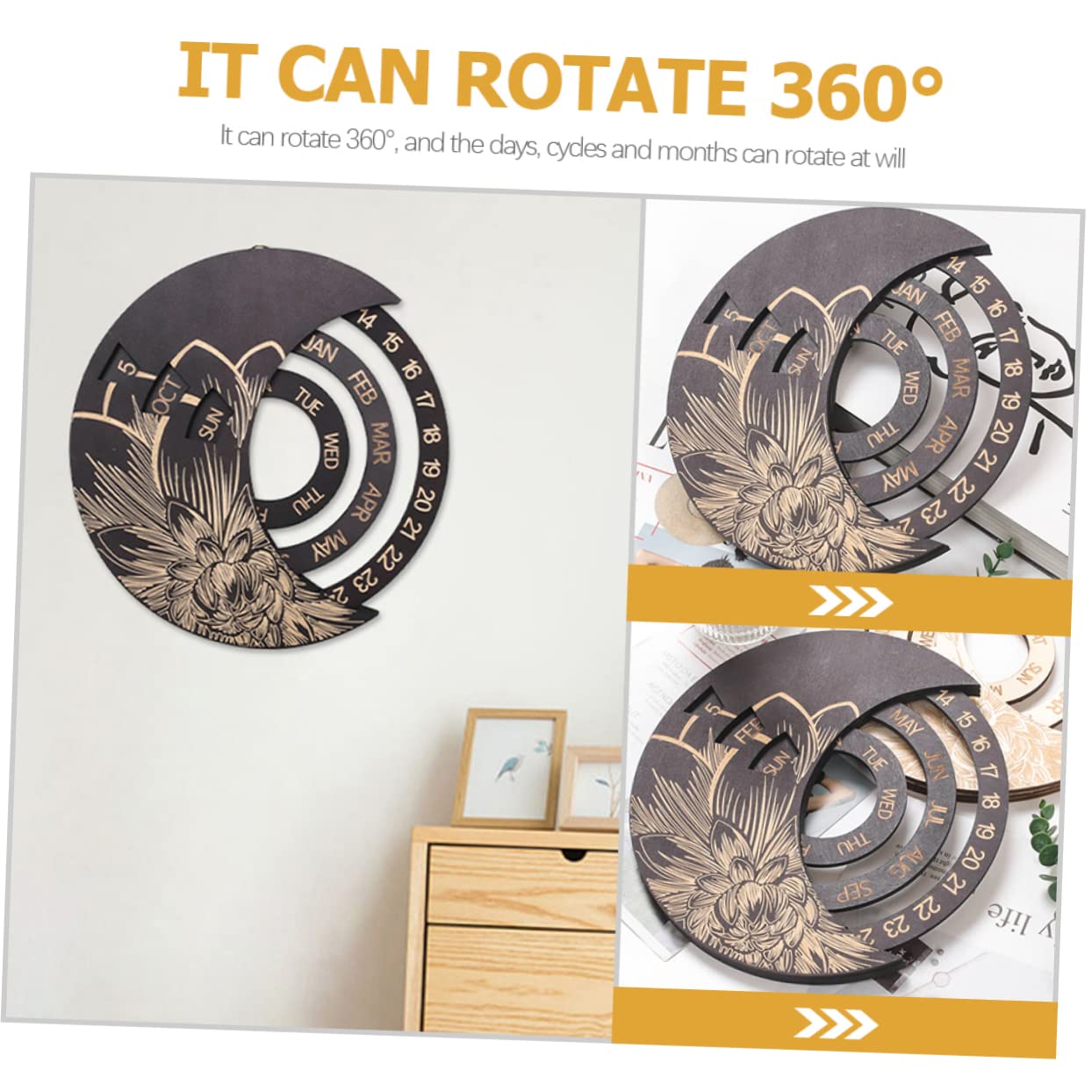 Calendario Da Parete in Legno Decorazione Murale Semplice Ed Elegante Calendario Rotondo Continuo Per Casa e Appartamento