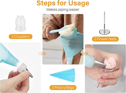 Miniatura 5 de Juego de 42 artículos de decoración de tortas Kootek, con 36 picos para glaseado, 2 mangas pasteleras de silicona, 2 clavos con flores y 2