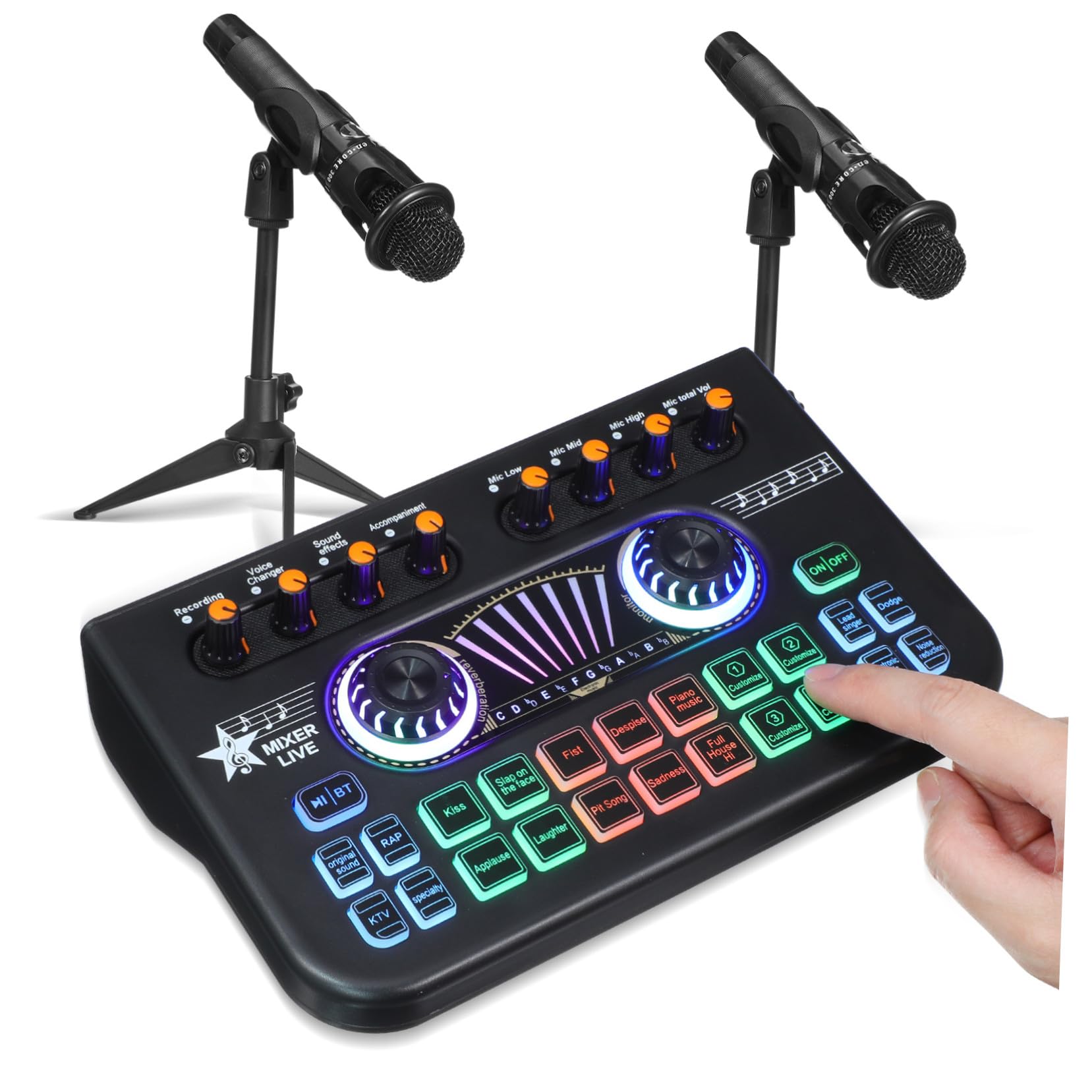 ibasenice Completo de Equipos Dj y Podcast Kit Profesional con Doble Micrófono y Tarjeta de Sonido Grabación Streaming y Cambiador de Voz