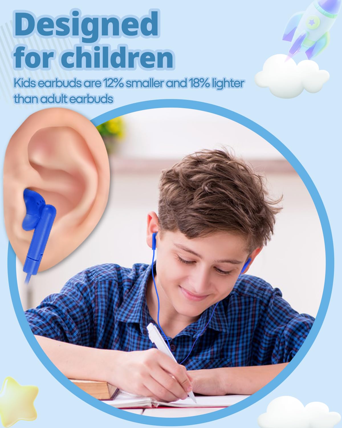 Confezione da 100 auricolari in-ear con jack da 3,5 mm, per studenti scolastici e scolastici, per bambini, ragazzi e ragazze