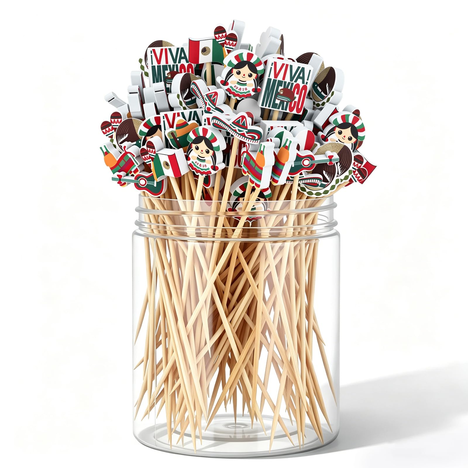 200 Pcs Mexico Graphic Flag Bamboo Cocktail Picks, 5 Inch Cupcake Toppers