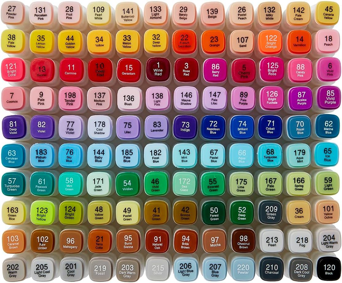 KINGART PRO Doppelendige Kunstmarker mit Alkoholtinte, 120 Farben, feine Spitze und Keilspitzen, permanent mit hervorragender Mischbarkeit, inklusive Kunststoffetui, 120 Stück