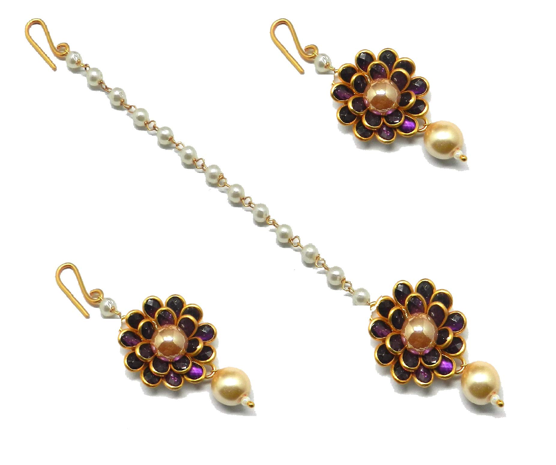 Radhesh Creation Jewellery Flower Style Maang Tikka with Earrings for Women/Girls