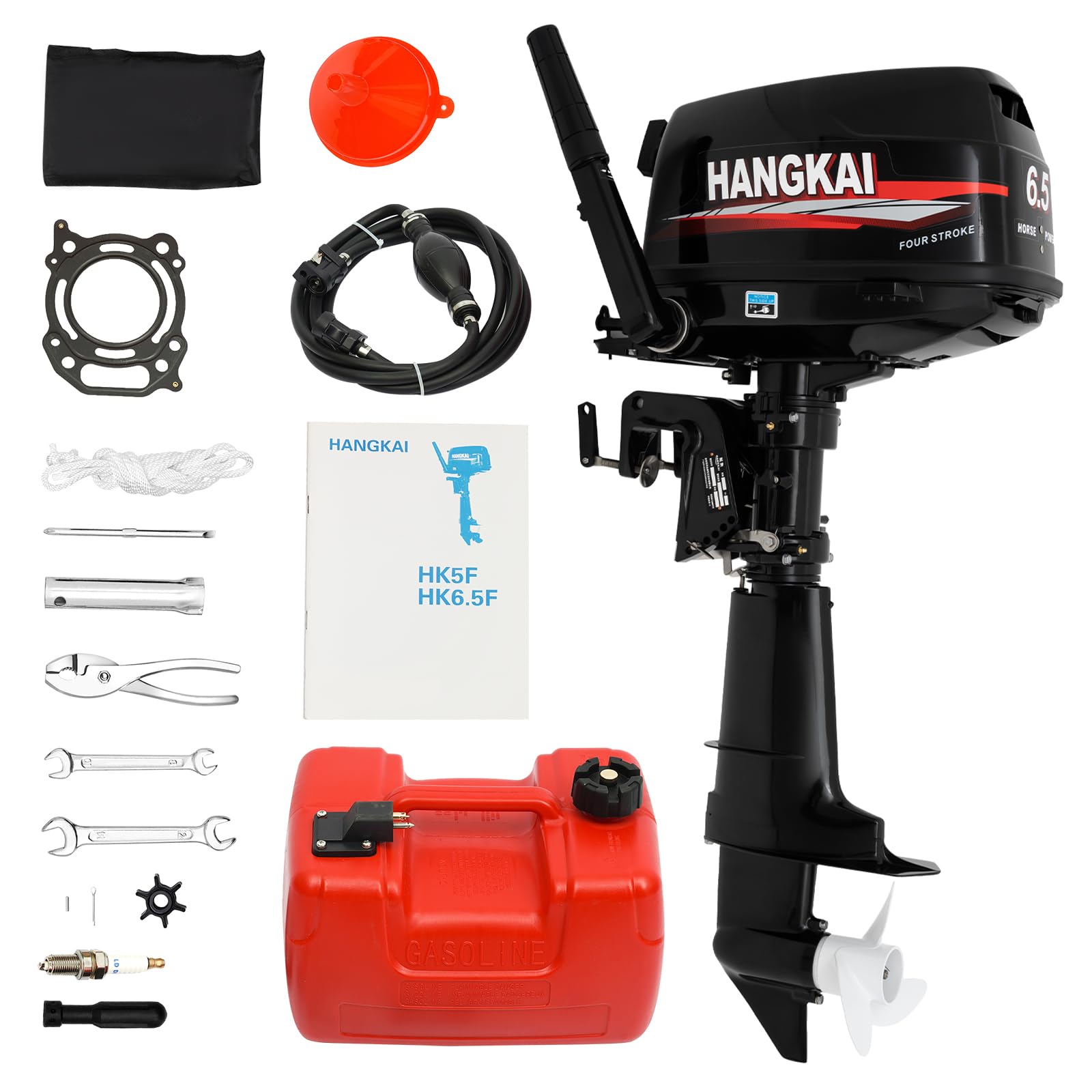 4 Stroke 6.5HP Outboard Motor, Outboard Motor Boat Engine with Fuel Tank, Heavy Duty Fishing Boat Engine Marine Engine with CDI Ignition/Water Cooling System Boat Motor