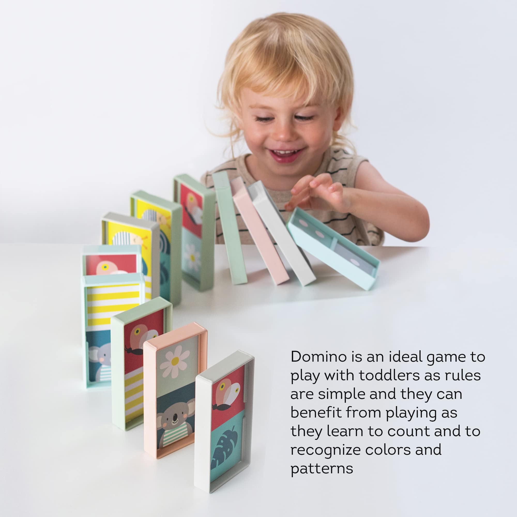Taf Toys Domino Rally Block. Dominoes Set Tile Board Game. Domino Train Rally Games with Colourful XL Domino Blocks for Toddlers & Kids. 30 Months & Up Learn to Count, Match & Name Colours - Image 2