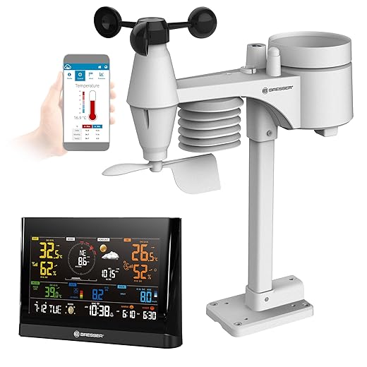 Bresser WLAN Wetterstation Profi-WSC mit 7-in-1-Sensor, Farbdisplay schwarz, Alarmfunktion, für Wettervorhersage, Temperatur- & Niederschlagsmessung
