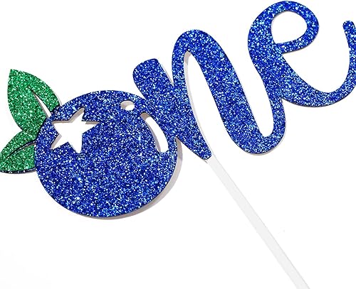 Miniatura 6 de Calarjeta Decoración para pastel de primer cumpleaños de arándanos, papel apto para alimentos, 4.2 x 5.9 pies, purpurina azul y verde, decoración de