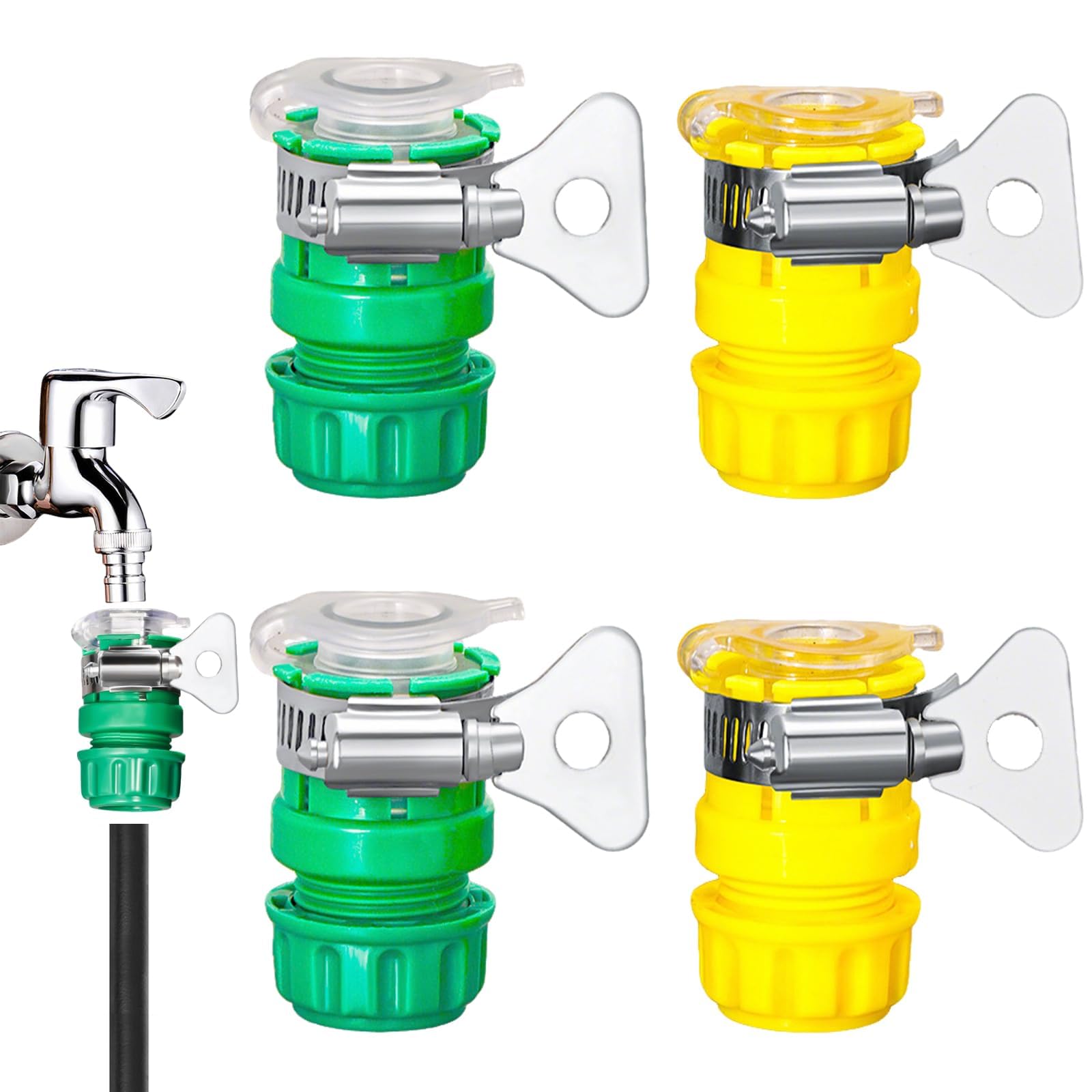 4PCS Universal Hose Pipe Connector for Kitchen Tap, Faucet Adapter 15-21mm, Quick Fit Hosepipe Tap Connectors for Garden & Household Use