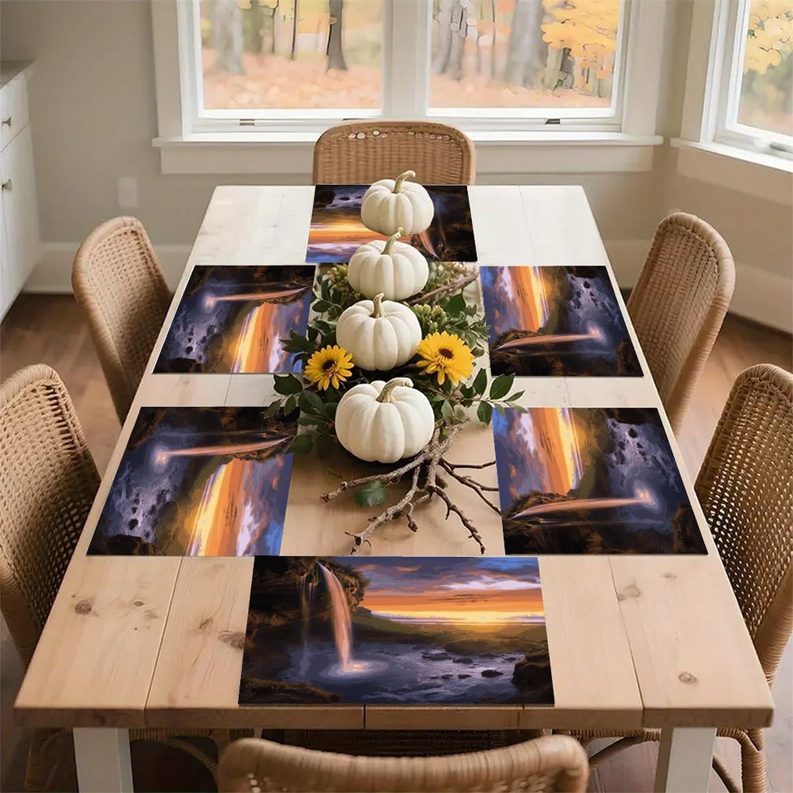 Waterfall at Sunset Placemats Non-Slip Heat Resistant Table Mats Flax Washable Cloth Place Mats Easy to Clean Premium Placemat for Kitchen Dining Table Decor Party Outdoor