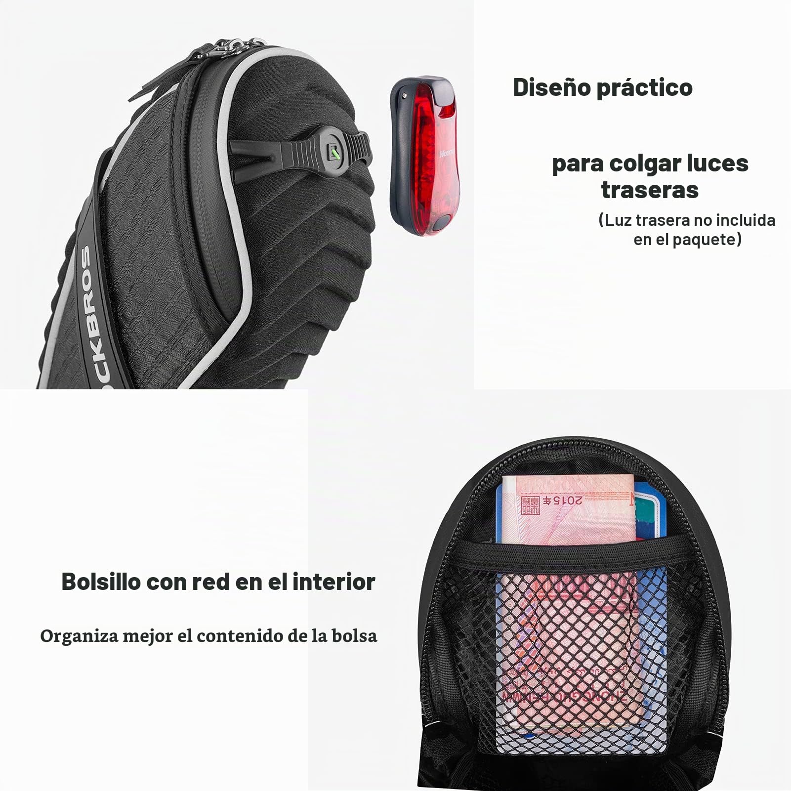 ROCKBROS Bolsa Sillín de Bicicleta Alforja bajo Asiento para MTB Bicicleta Carretera Bolsa Porta Herramientas, Negro/Rojo