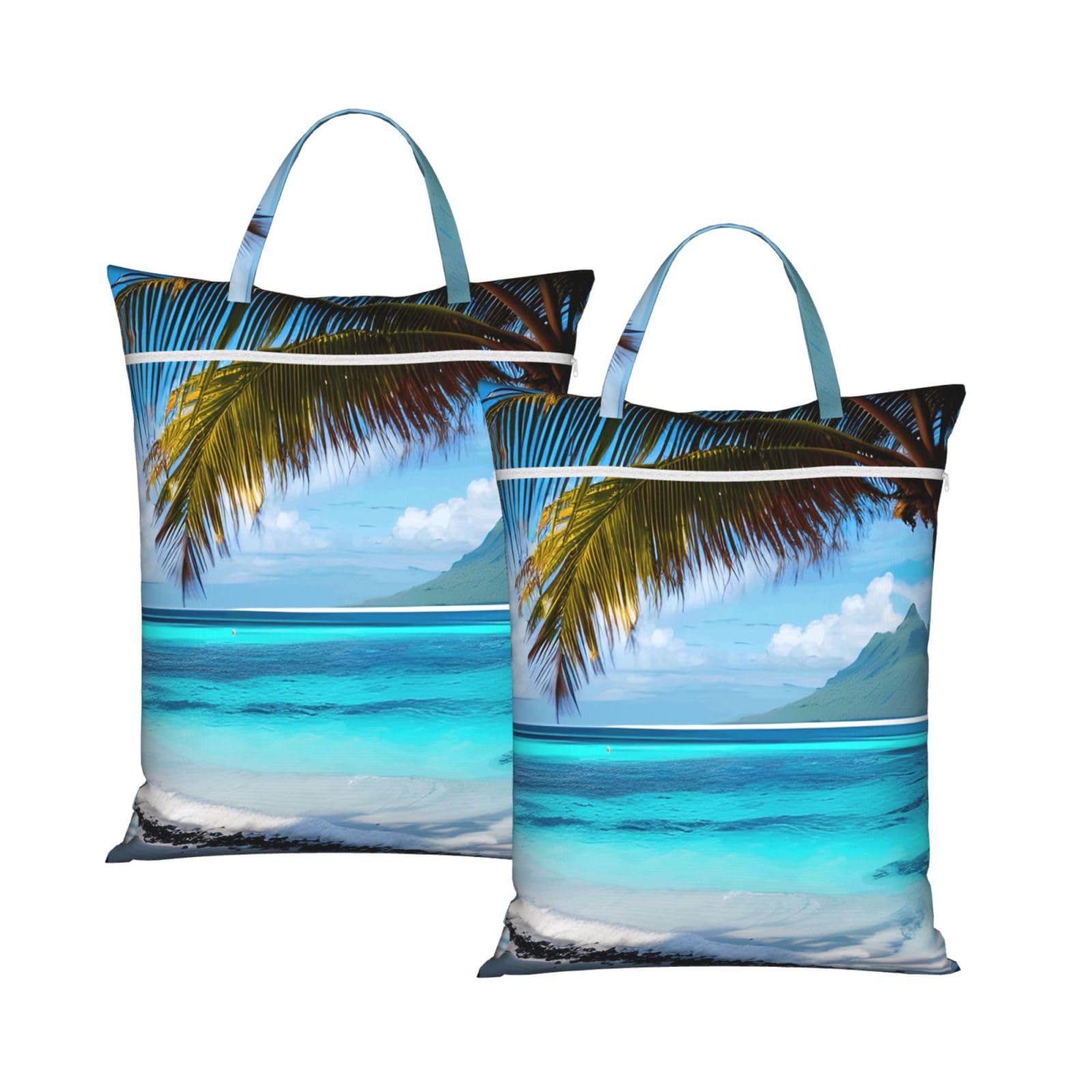 Tahiti Beach Print Travel Laundry Bag Foldable Lightweight Camping Beach Dorm Weekend Getaways