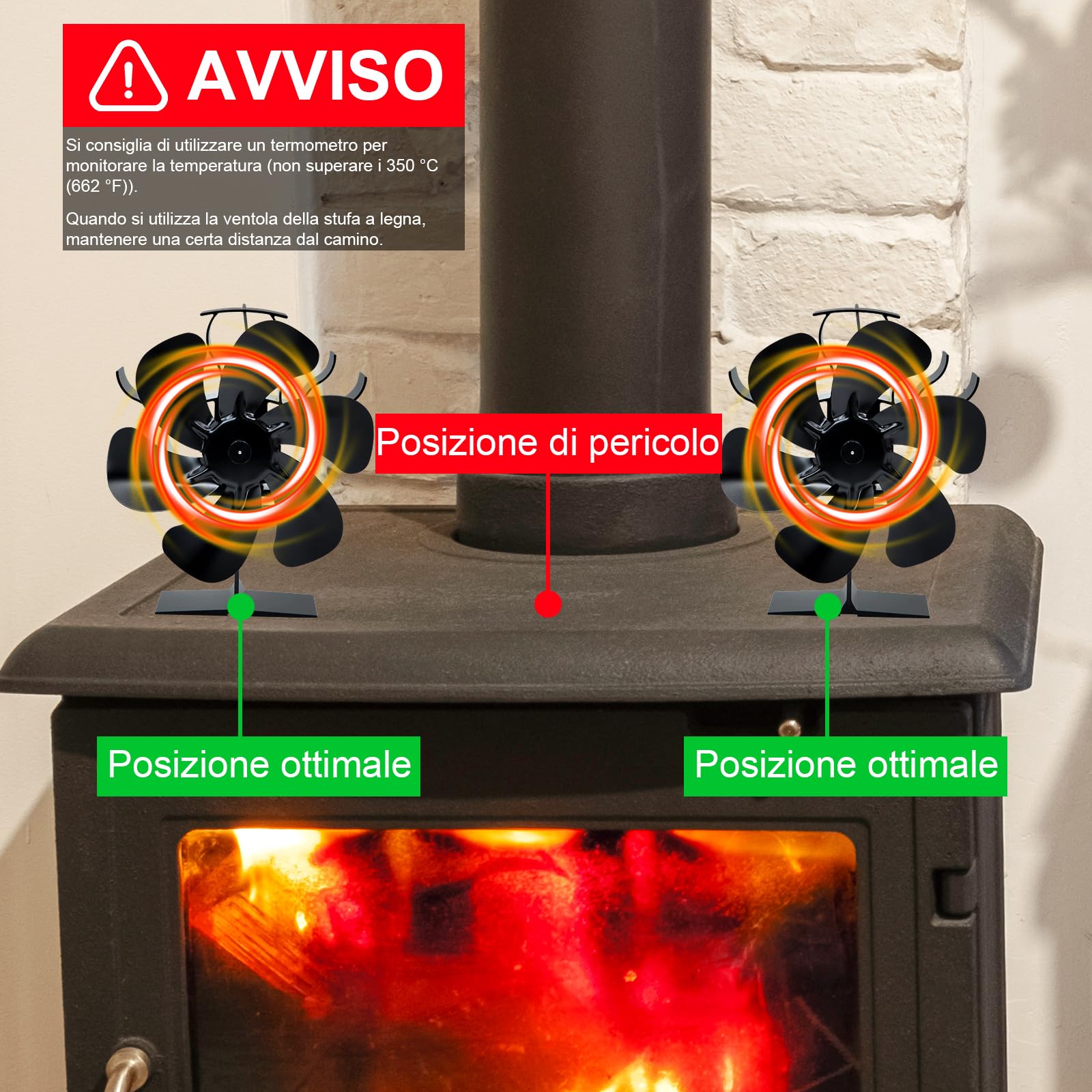Ventole per stufe camino, Ventilatore Per Camino A Legna, ventilatore a 6 pale, ventilatore per caminetto a 6 pale, per stufa a legna/stufa da cucina/caminetto (Standard)