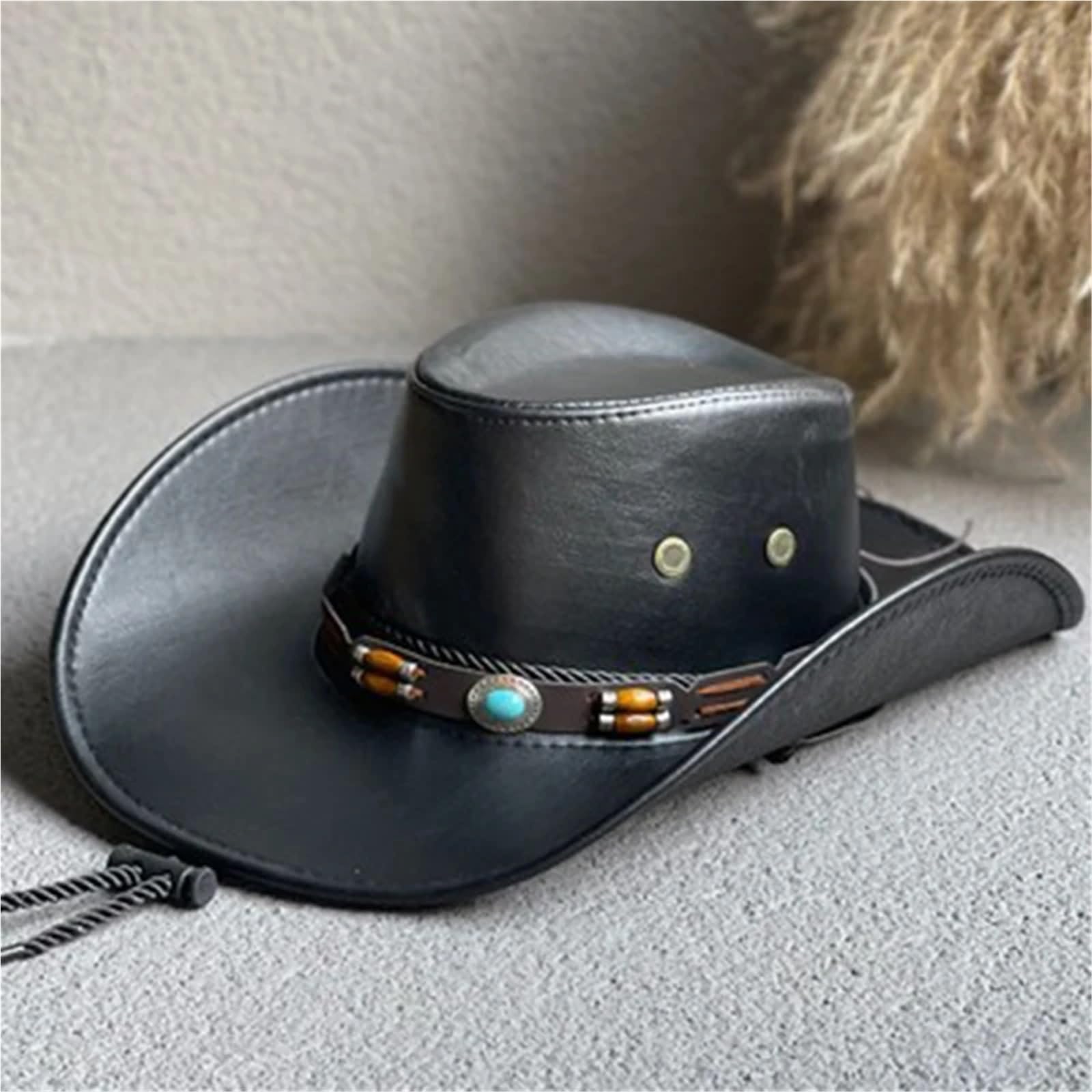 Cappello Cowboy Cappelli da Cowboy in Pelle PU for Donna Uomo Cappelli Vintage da Gentiluomo Cappellino da Jazz Cowgirl