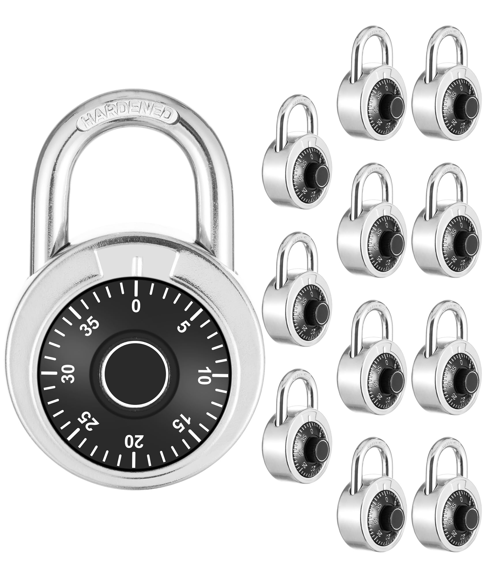 Paquete de 12 candados de combinación, esfera fija negra de 50 mm con diferentes combinaciones, para gimnasio y taquilla, escuela, caja de herramientas y más