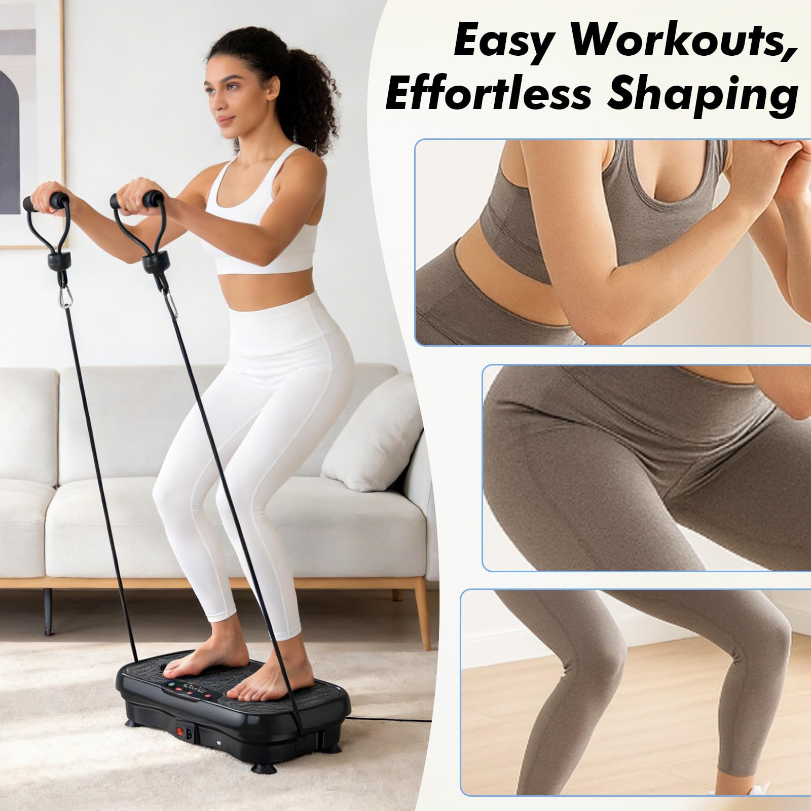 Plataforma Vibratoria Para Ejercicios, Tabla De Fitness Con Bandas De Resistencia, Para Drenaje Linfático, Pérdida De Peso Y Tonificación, Plataforma De Entrenamiento De Cuerpo Completo(White)