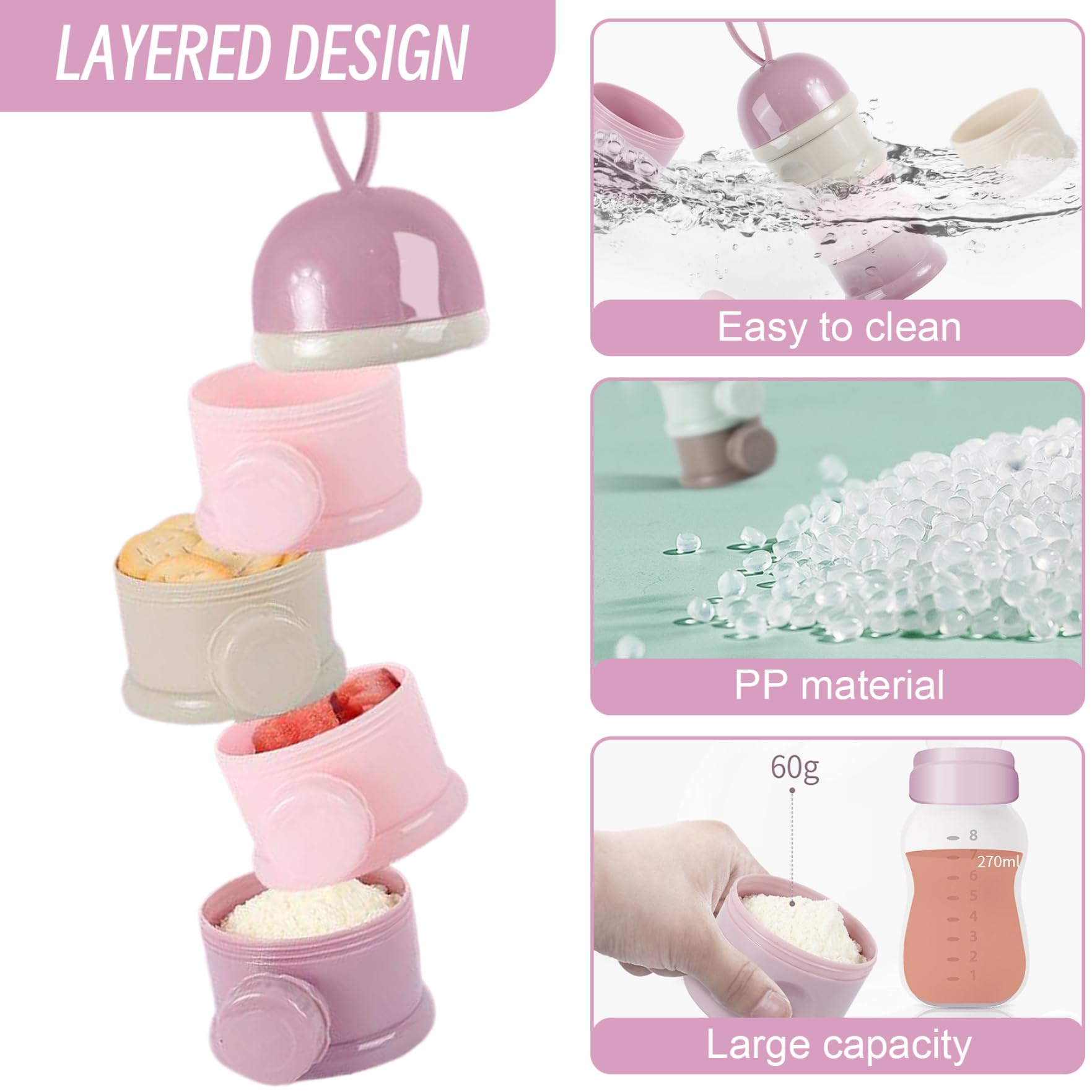 Dispensador de polvo para bebés, contenedor de fórmula para bebés apilable 3x9 con 4 compartimentos, dispensador de leche de bebé de uso múltiple práctico para almacenar bocadillos, leche en polvo, m