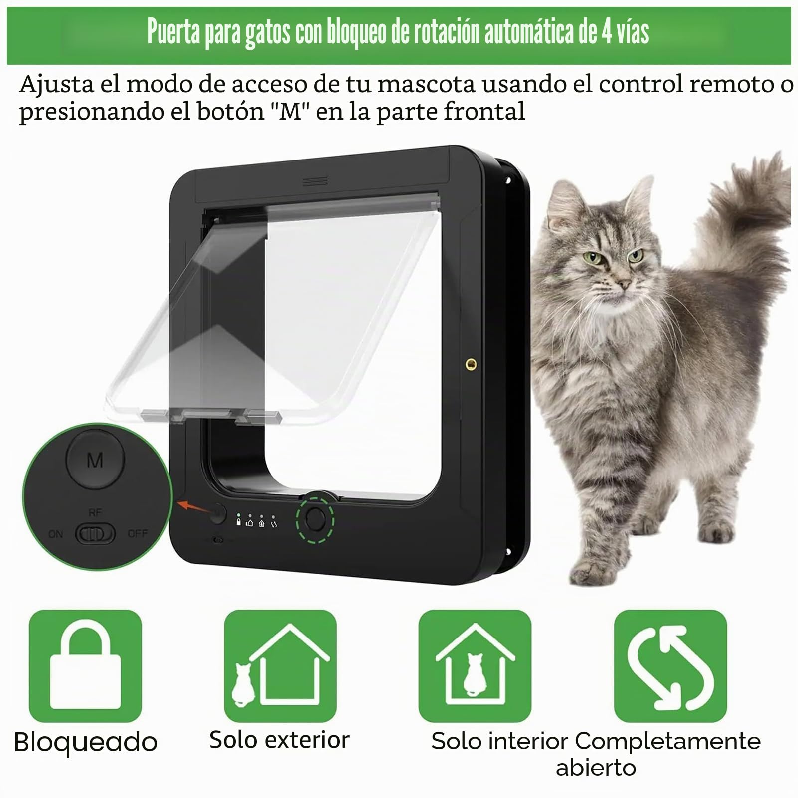 Puerta de Microchip para Mascotas, Puerta Inteligente para Gatitos con Control Remoto y 2 Collares de Sensor, Puerta de controlable para Perros, para Puerta Interior, Pared, Patio, Porche | Puerta resistente al viento para perros para interiores y exterio