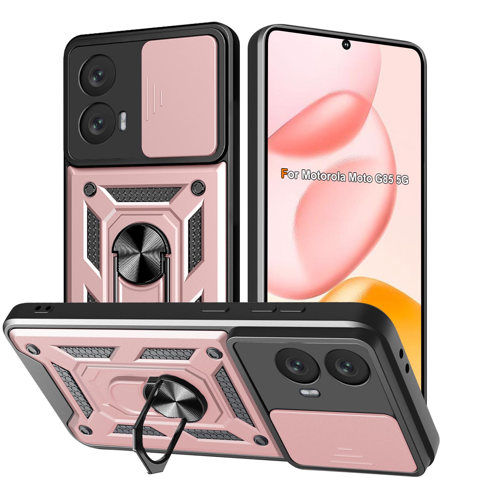 Custodia Motorola Moto G85 5G Antiurto Con Supporto Rotante 360° - Doppio Strato PC+TPU - Cover Protettiva Rigida E Morbida
