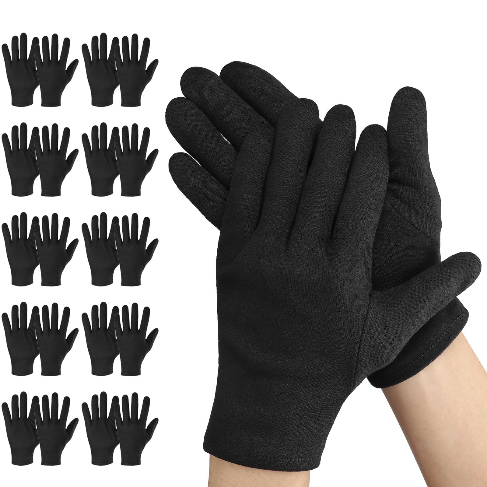 Einfa Black Cotton Gloves, 10 Pairs/20 Pieces Large L 25cm Work Gloves